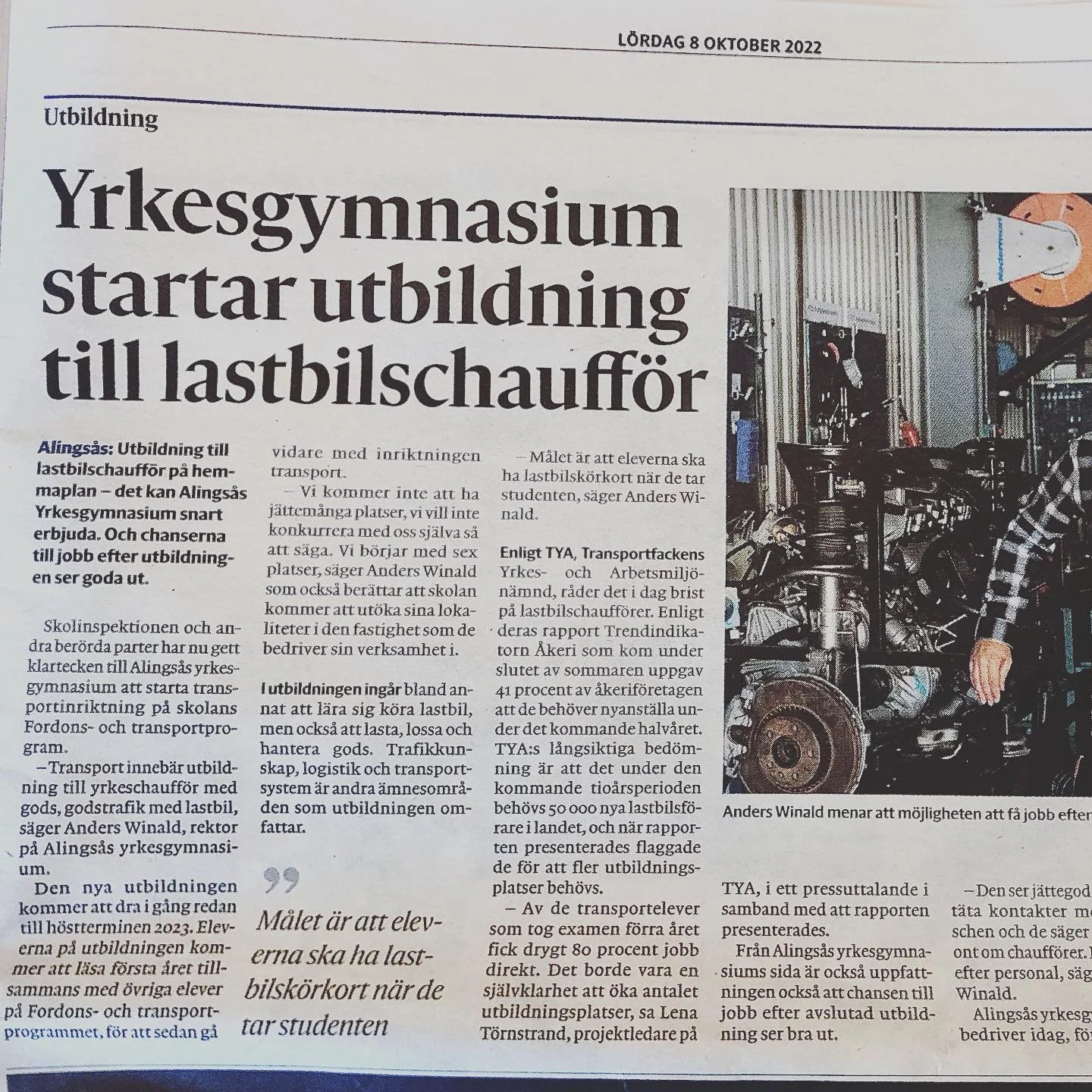 Ni som ska s&ouml;ka gymnasieutbildning n&auml;sta &aring;r, ni vet v&auml;l att vi &auml;ven kommer att erbjuda inriktningen Transport p&aring; Fordons- &amp; Transportprogrammet?