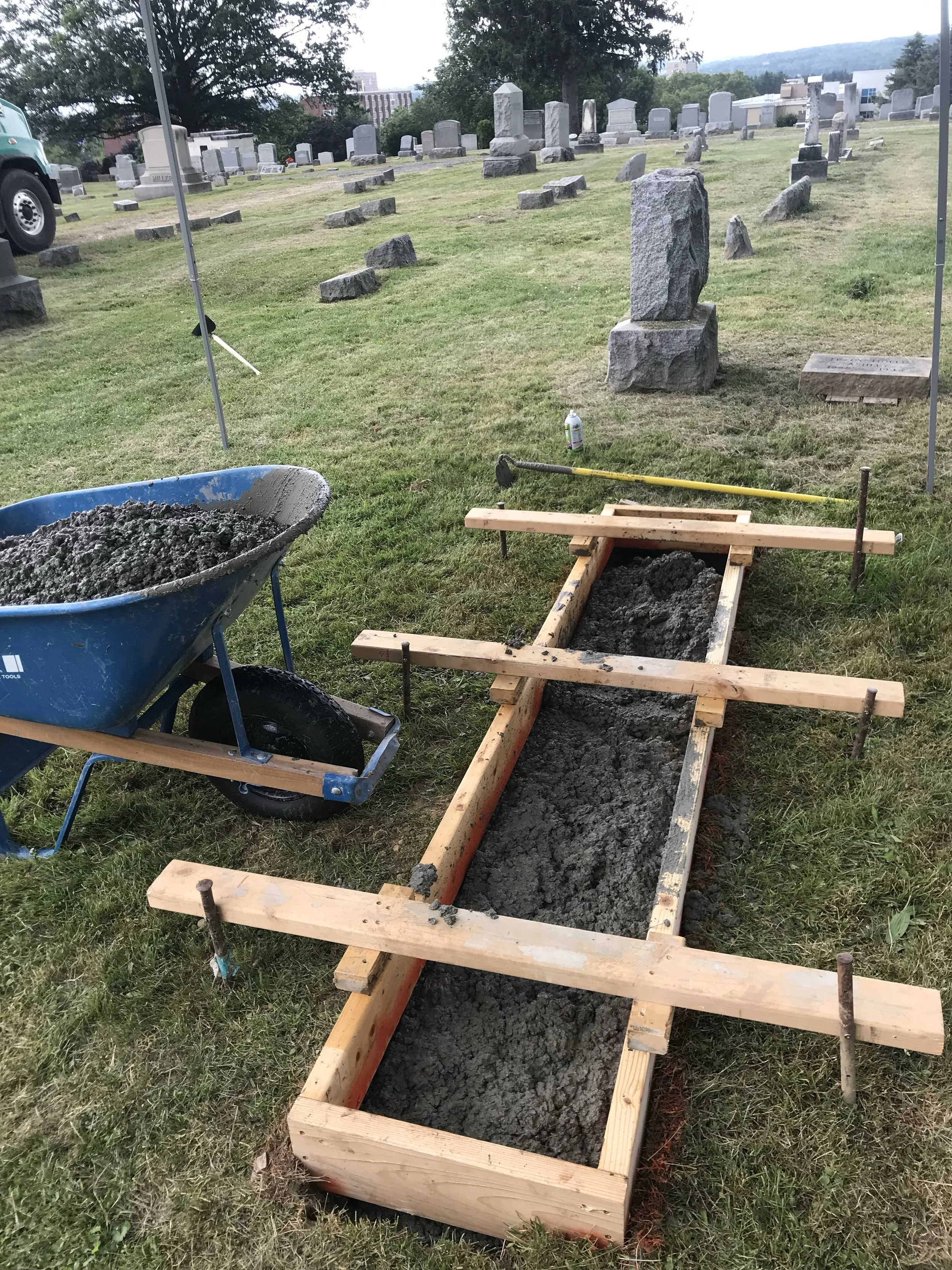 Grave marker foundation prep