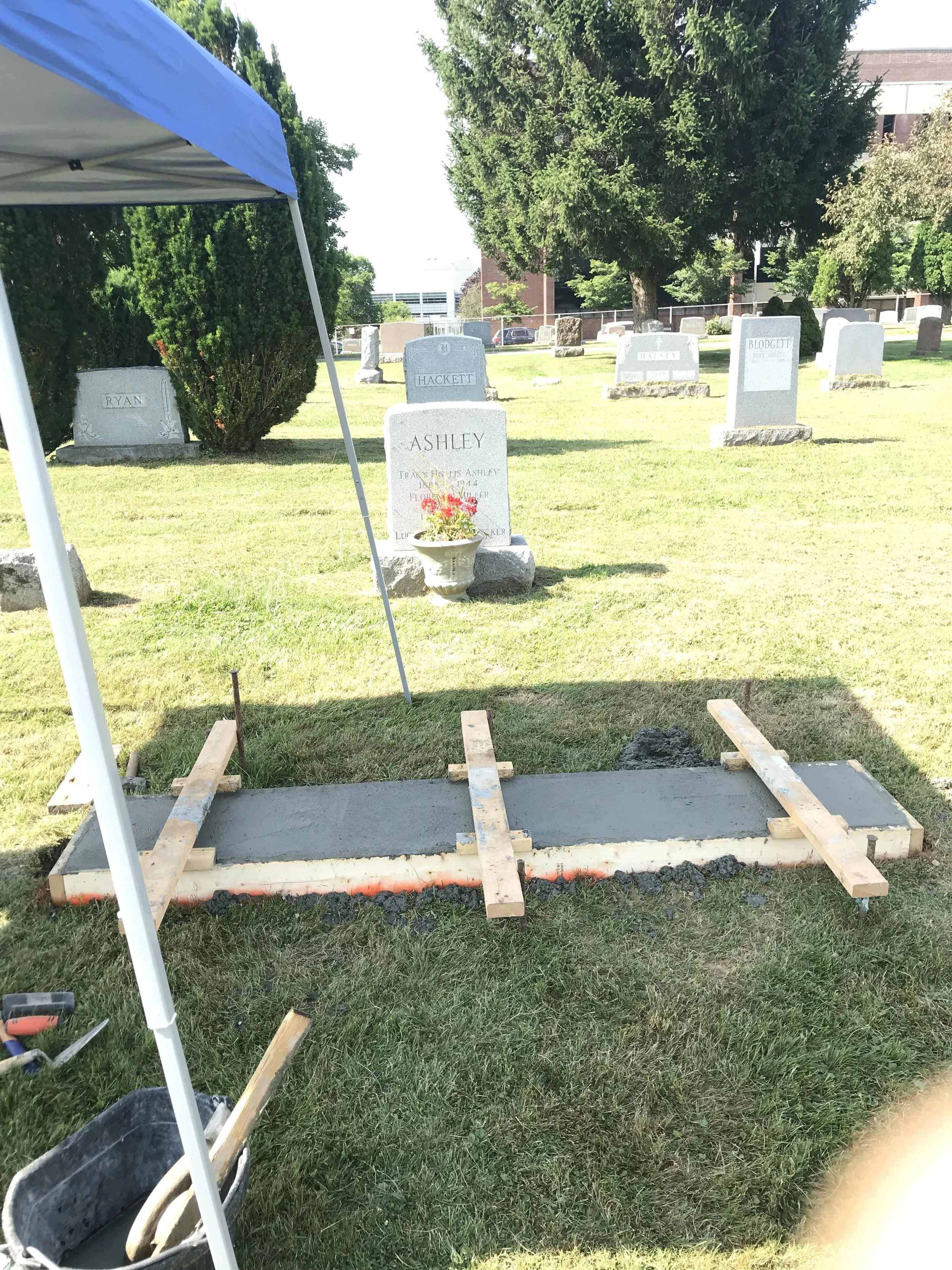 Completed grave marker foundation in Central New York