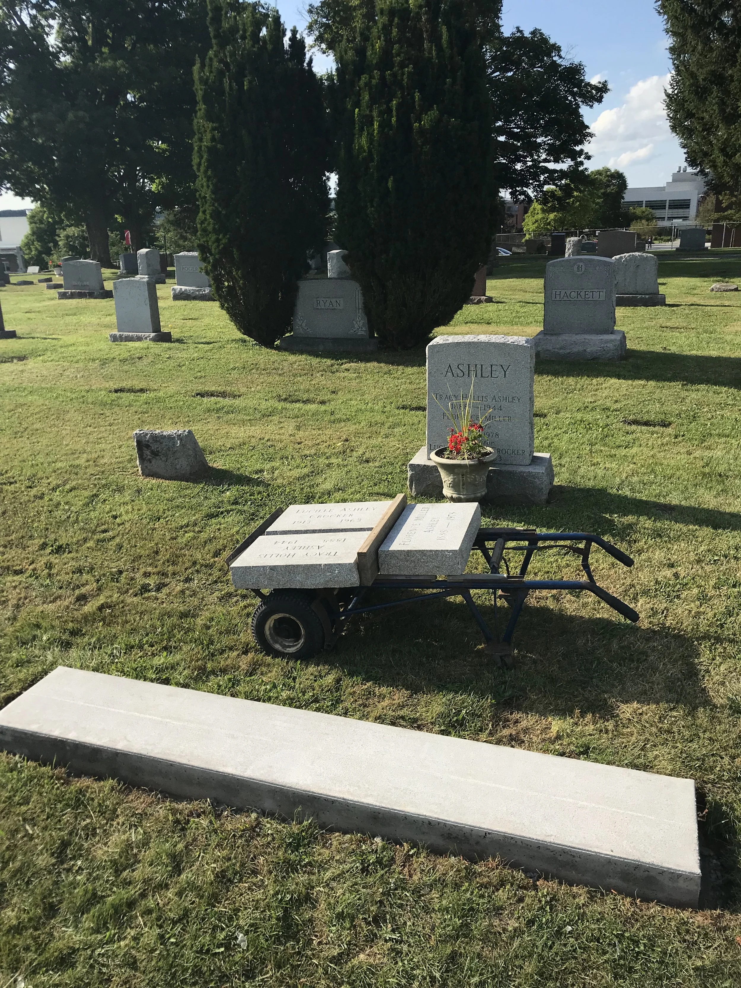 Grave markers ready for installation in CNY