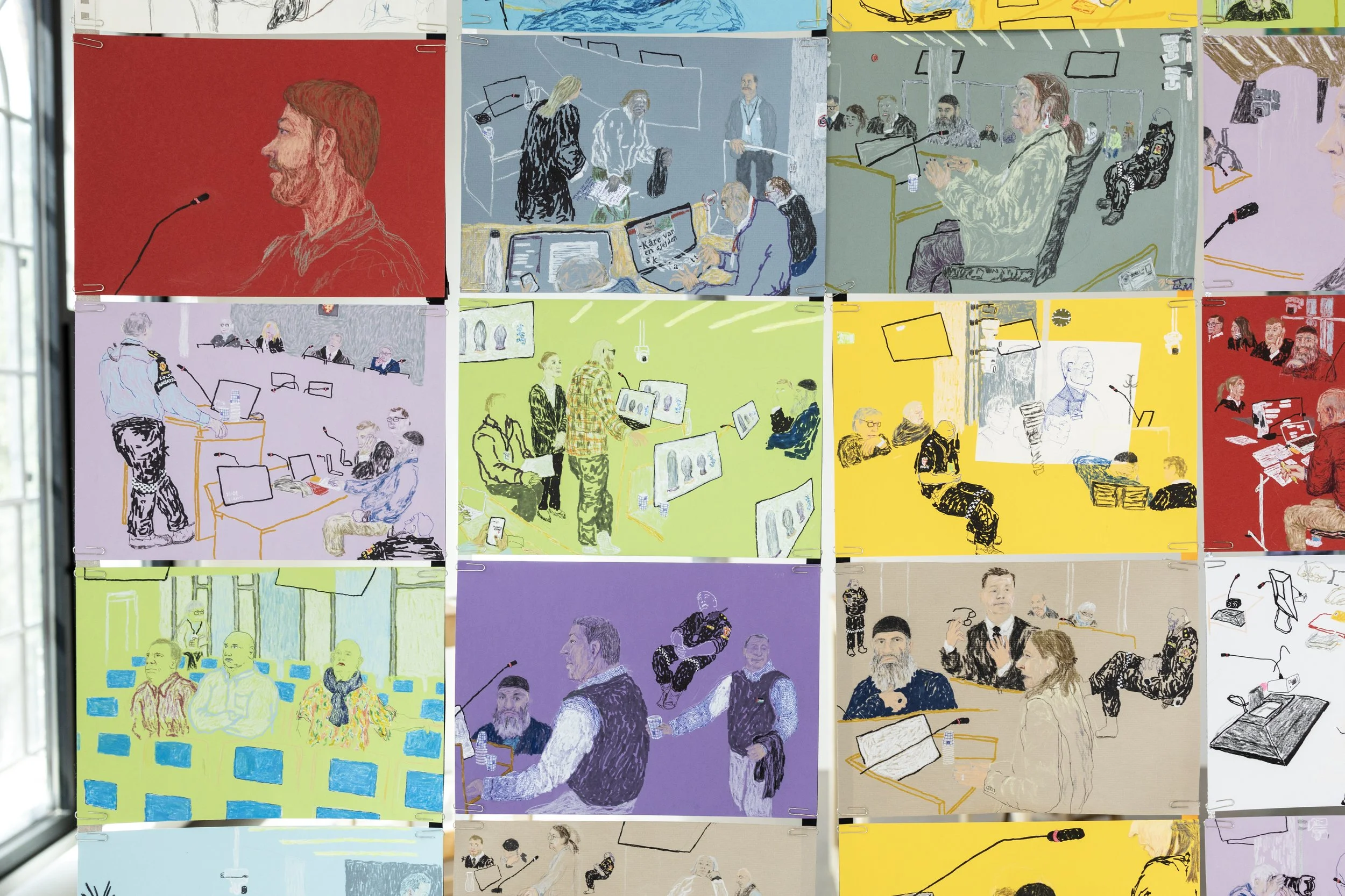 Tegninger fra 25. juni-saken (nå kjenner blyantene hver bit av ryggen, kinnet, skjegget (2024) Christa Barlinn Korvald