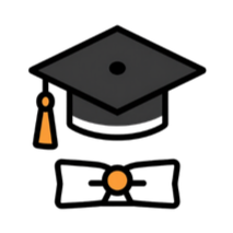 Graduation cap, diploma, and graduation tassel icons.
