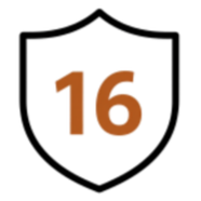 Number 16 in orange with a red shadow on a black background.