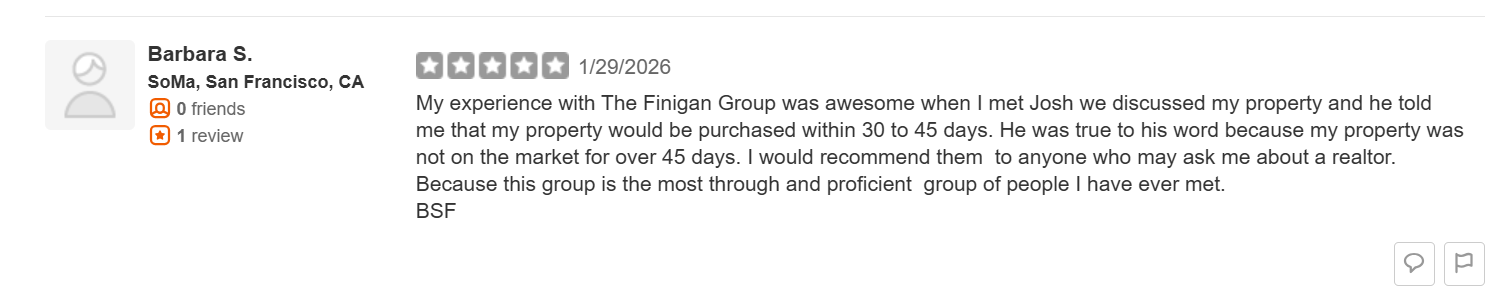 Screenshot of 5-star Yelp review for Josh Finigan regarding a home sale in Charlotte.