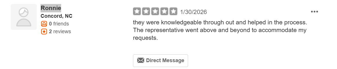 Screenshot of 5-star Yelp review for Josh Finigan regarding a home sale in Charlotte.