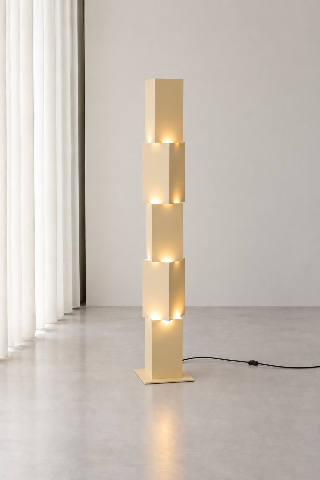 Stack Floor light designed by Simone Smelt for FEST Amsterdam exhibited during dutch design week 2026 at the exhibition forward furniture high end design sculptural design piece collectible design minimalist butter yellow floor light