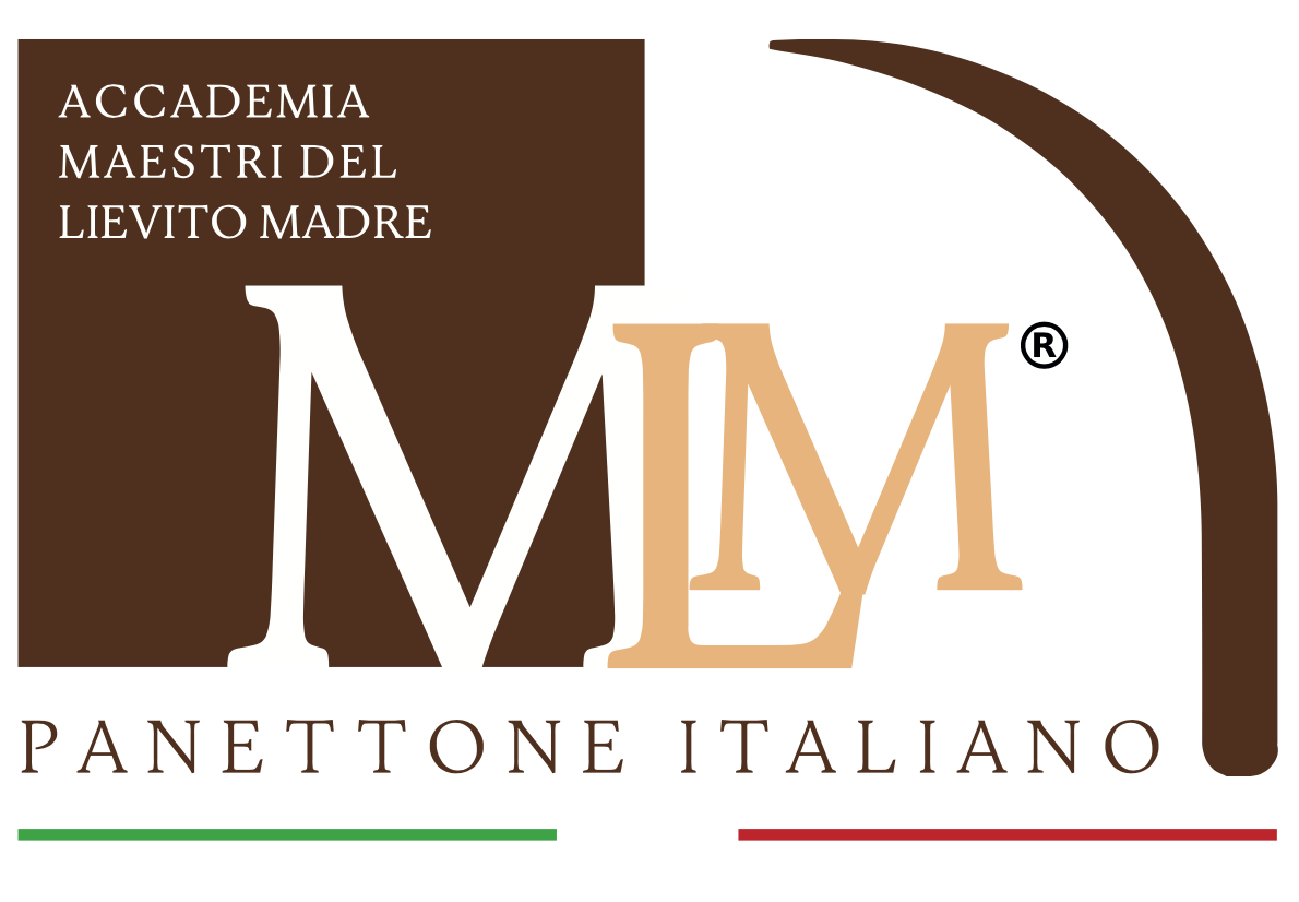 Logo for My Panettone Italiano featuring a brown and beige color scheme with Italian colors at the bottom, text in Italian, and a stylized arch.