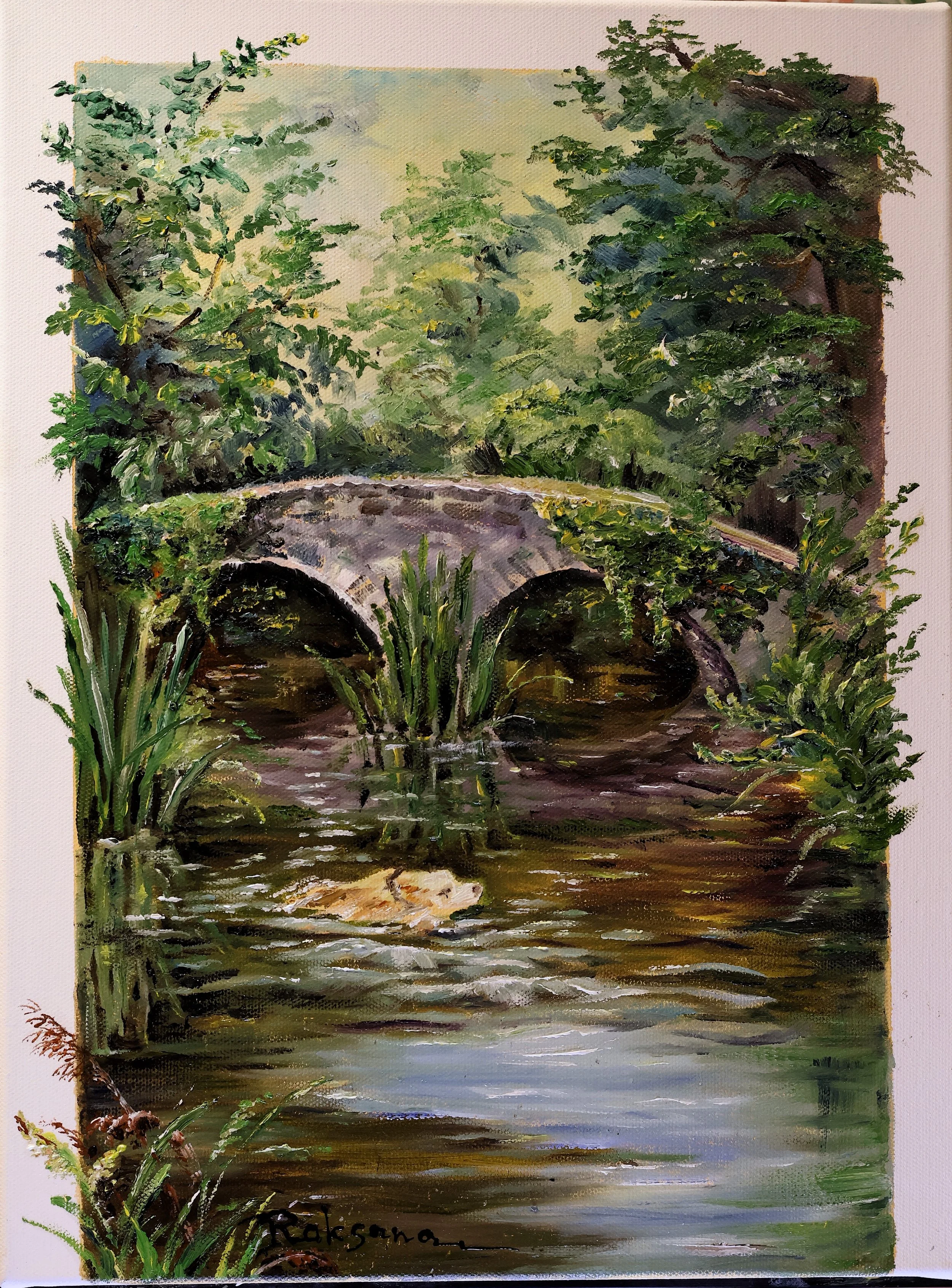 "Serenity at Anne's Grove: The Stone Bridge". Oil, canvas, 305X410mm.