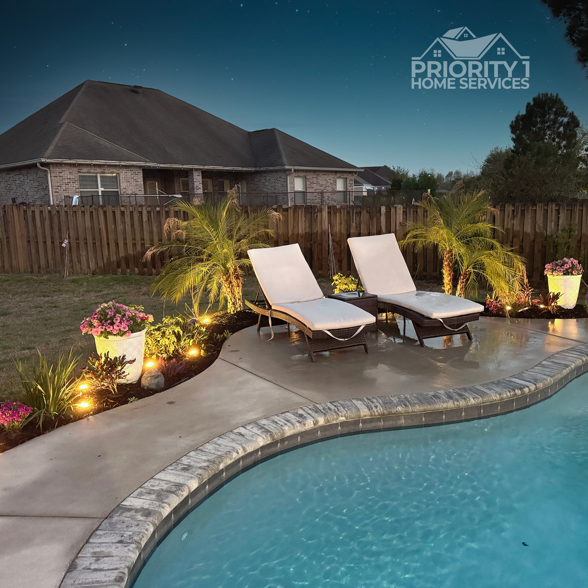 Outdoor landscape lighting installation in Pace, Santa Rosa County by Priority 1 Home Services