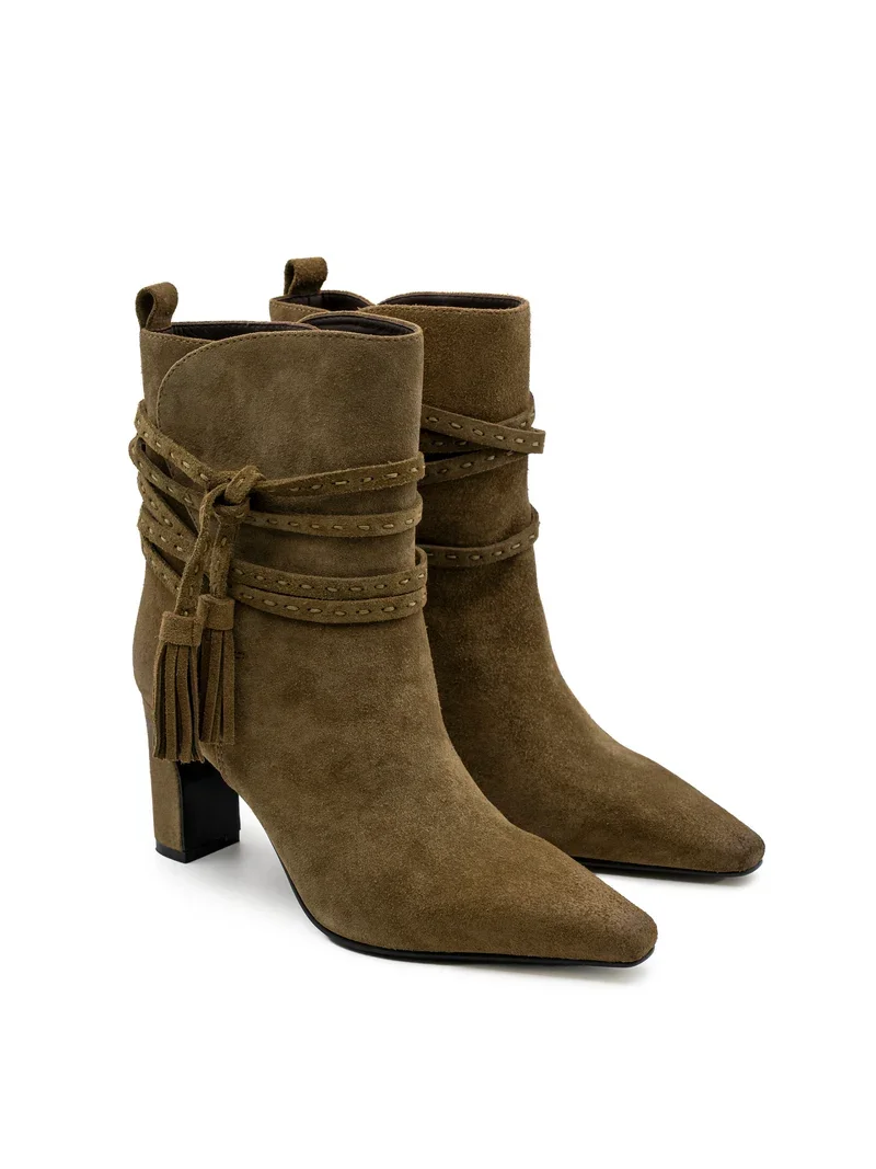 Maggie Suede Ankle Boot In Olive -- Paloma Barceló
