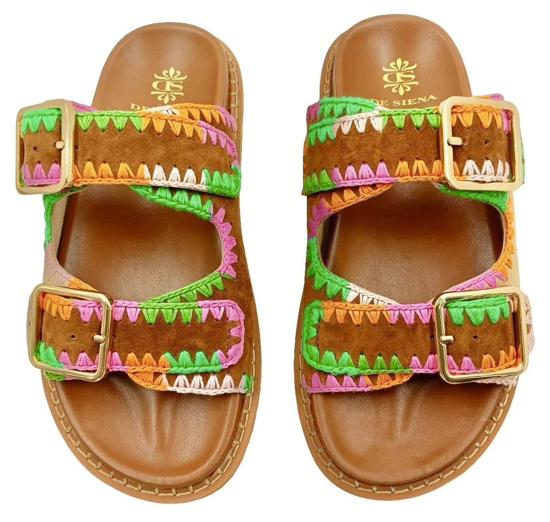 Hazel Sandal in Tobacco Multi Crochet -- De Siena