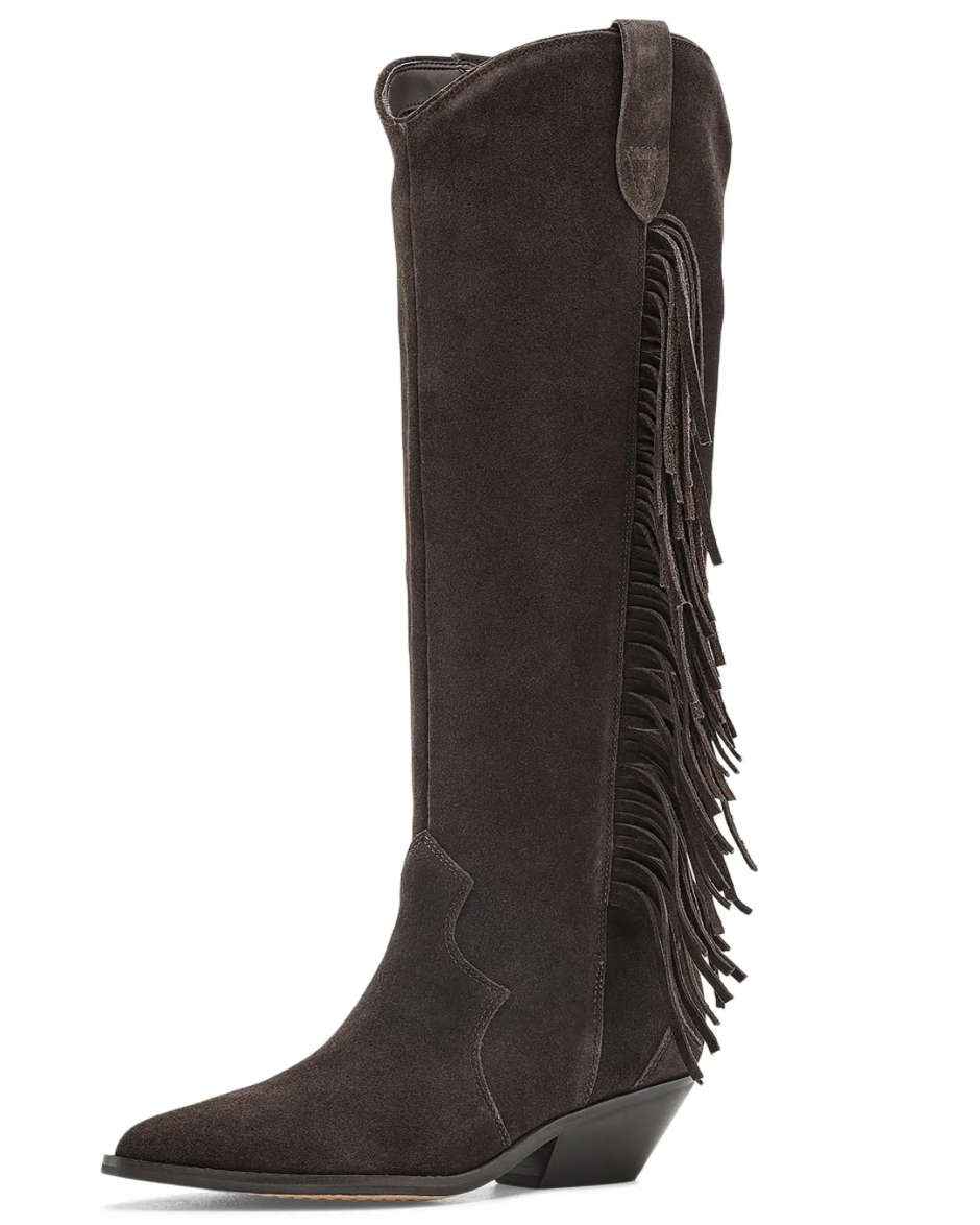 Anirey Tall Fringe Boot In Chocolate Suede -- MARC FISHER