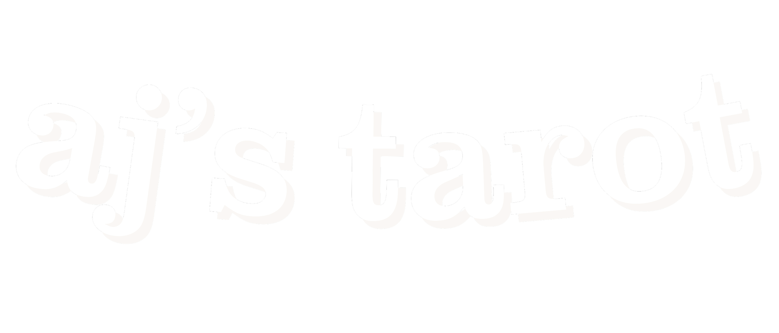 "aj’s tarot" text in stylized white font on a black background.