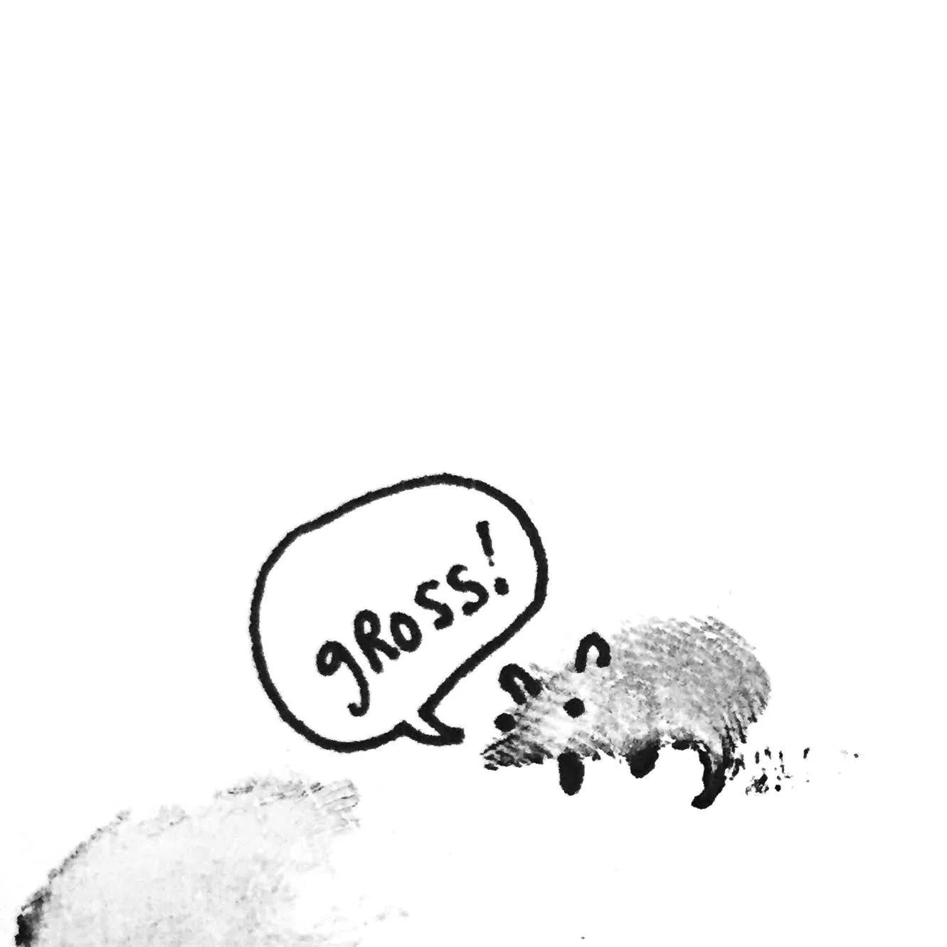 Illustration of a raccoon saying "gross" in a speech bubble.