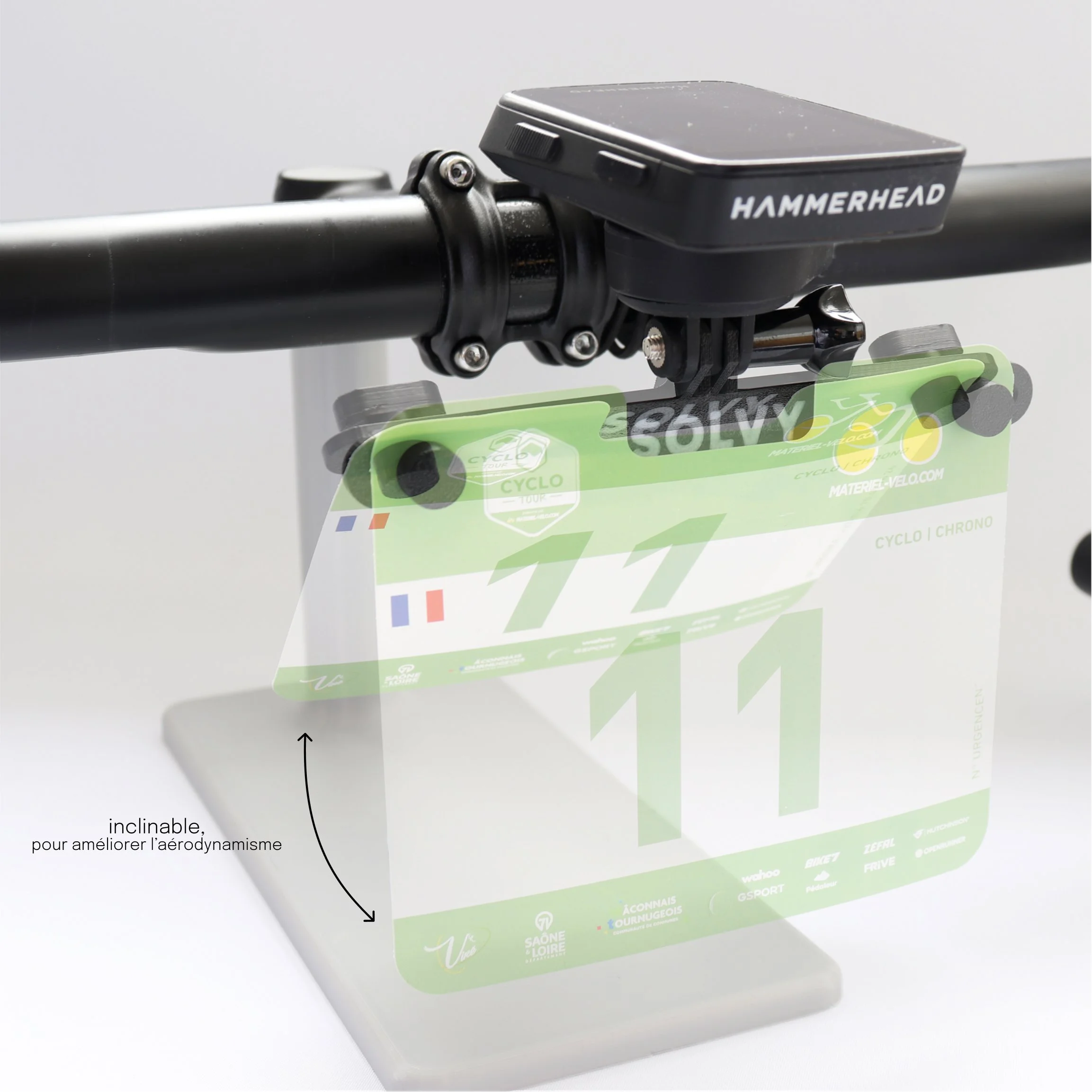 Support plaque de cadre numéro dossard aéro - type GoPro - course vélo & aérodynamisme - SOLVY BIKE