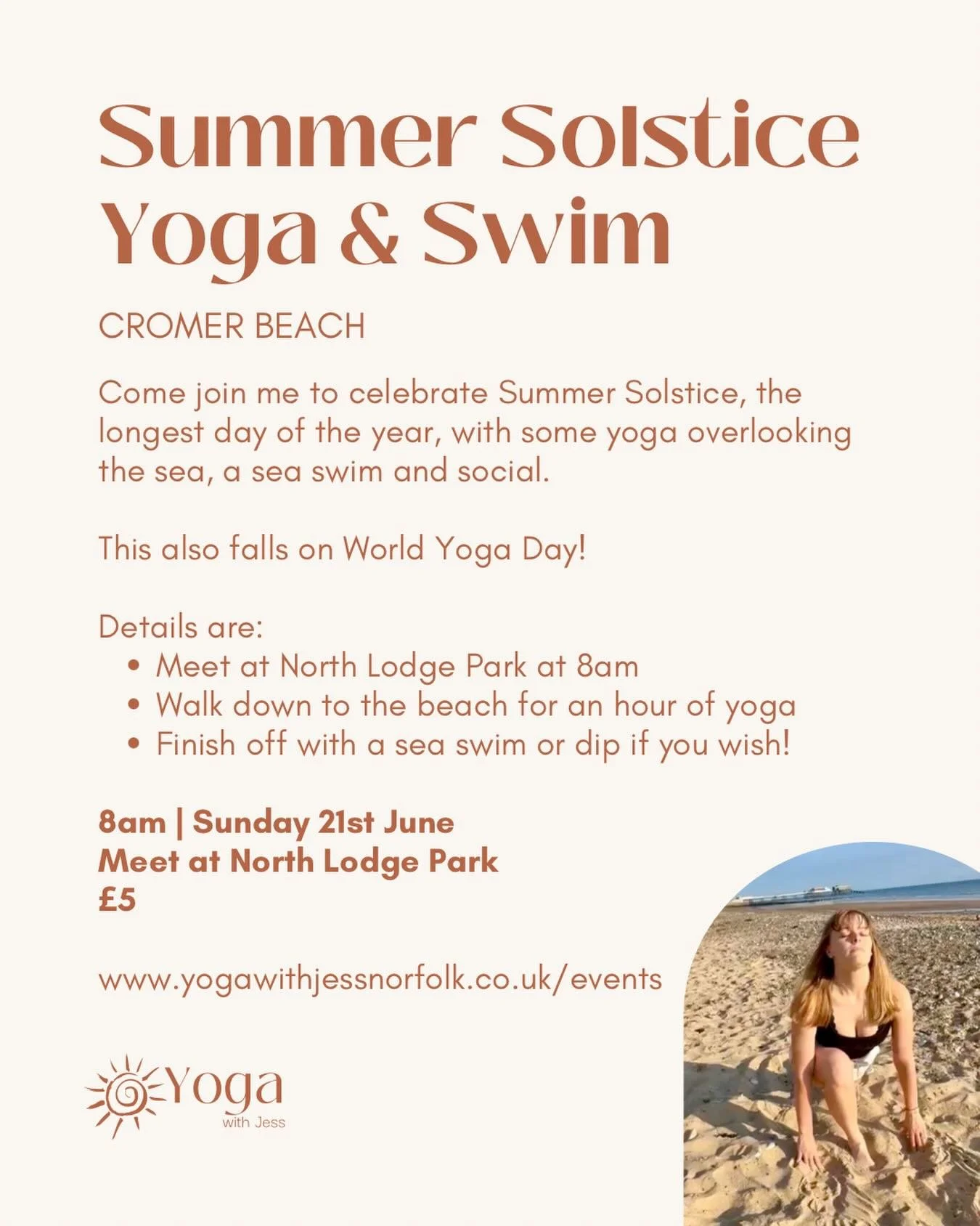 The warm weather has me thinking of summer already&hellip; 

Come join me to celebrate Summer Solstice, the longest lap around the sun, with some yoga overlooking the sea, a sea swim and social. This also falls on World Yoga Day! 🧘&zwj;♀️🌊☀️🫶

Fin