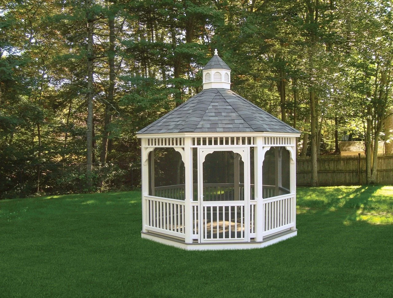 12' Vinyl Octagon Gazebo - Classic w/Cathedral Roof & Screens