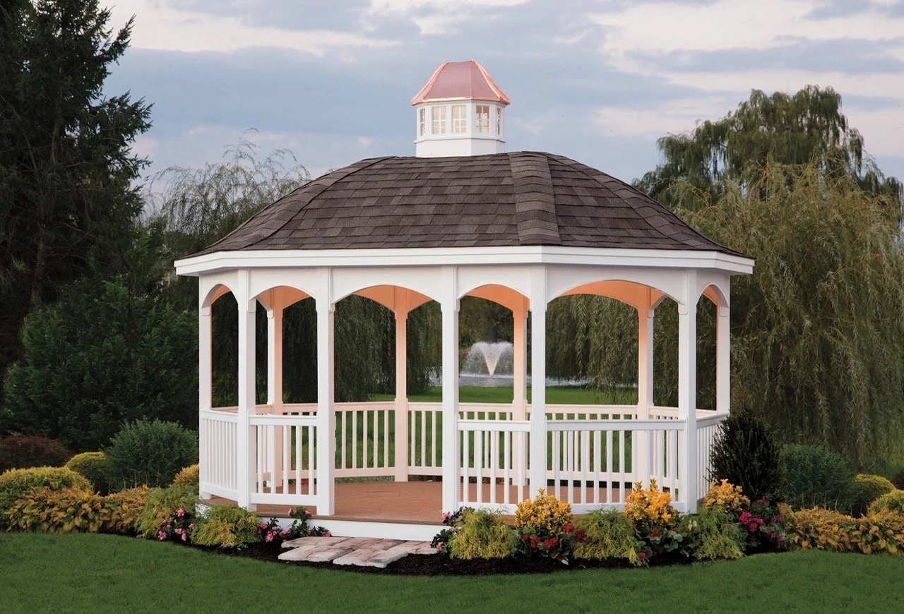 12x16 Vinyl Oval Gazebo - Belle w/Arches & Cupola