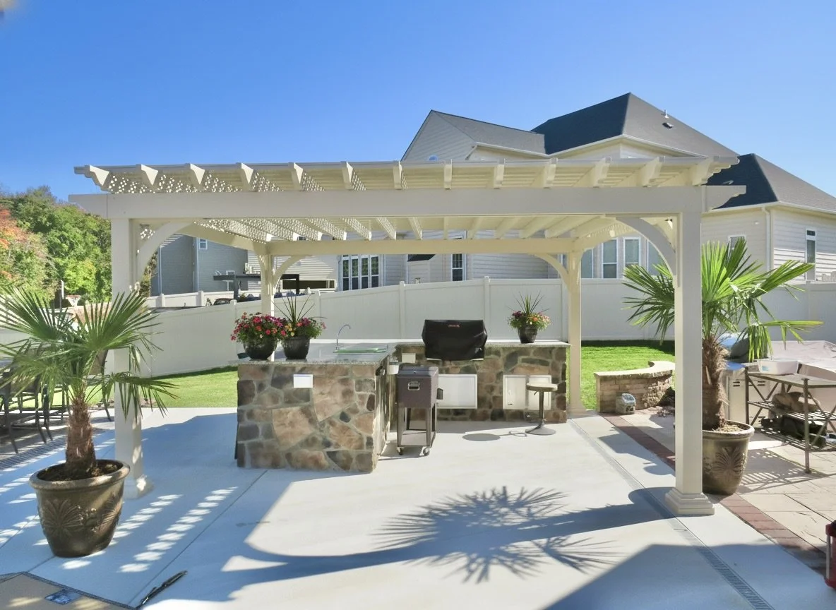 20x20 Almond Elegant Vinyl Pergola with Lattice