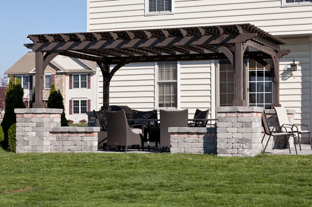 12x16 Elegant Wood Pergola w/Lattice & Stone Pillars