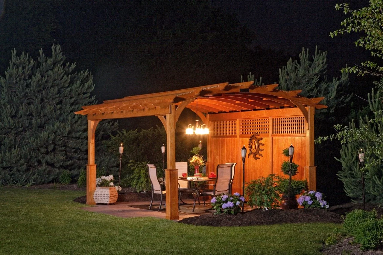 12x16 Cozy Arch Pergola w/Privacy Wall & Post Skirts