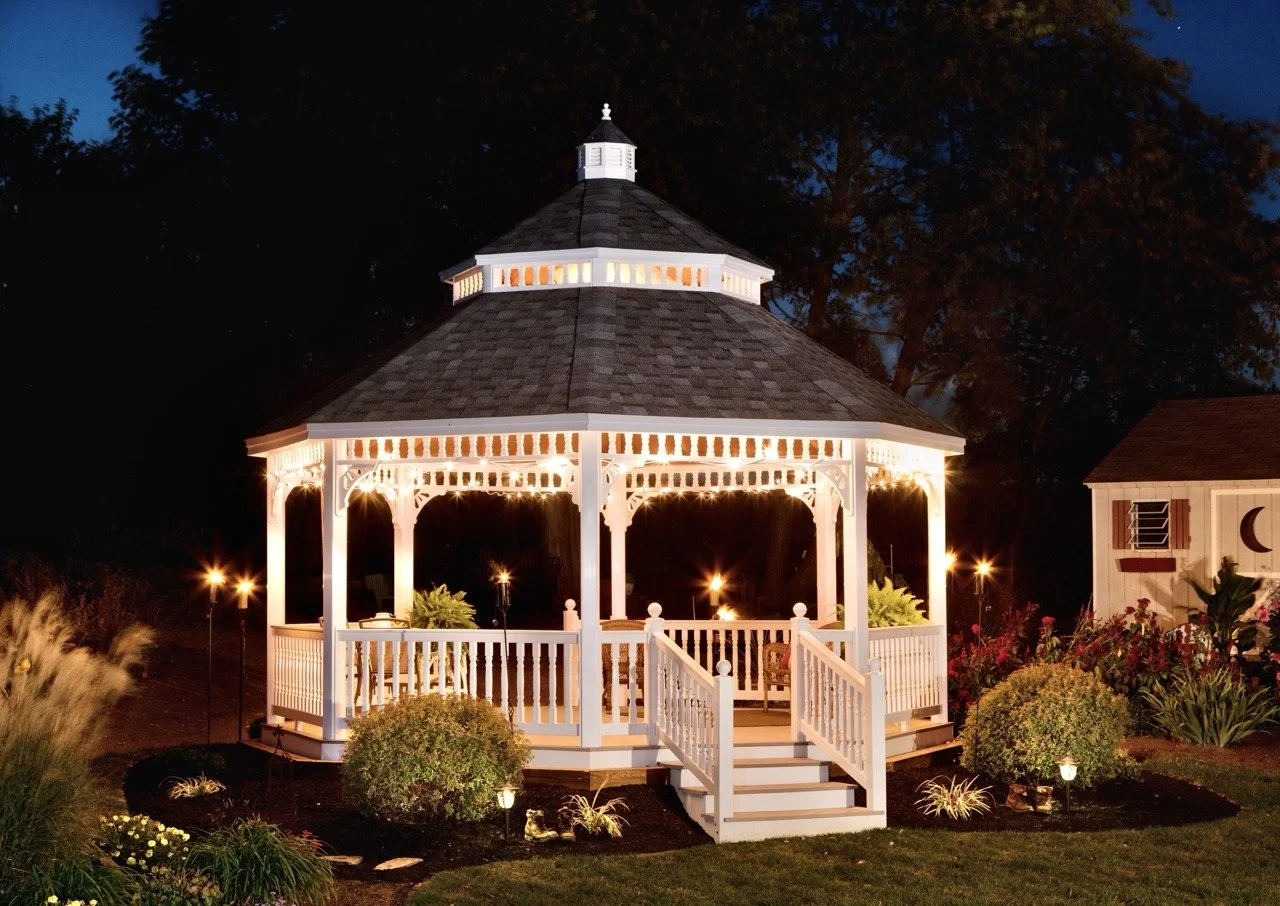 18' Vinyl Octagon Gazebo - Victorian w/Stairs