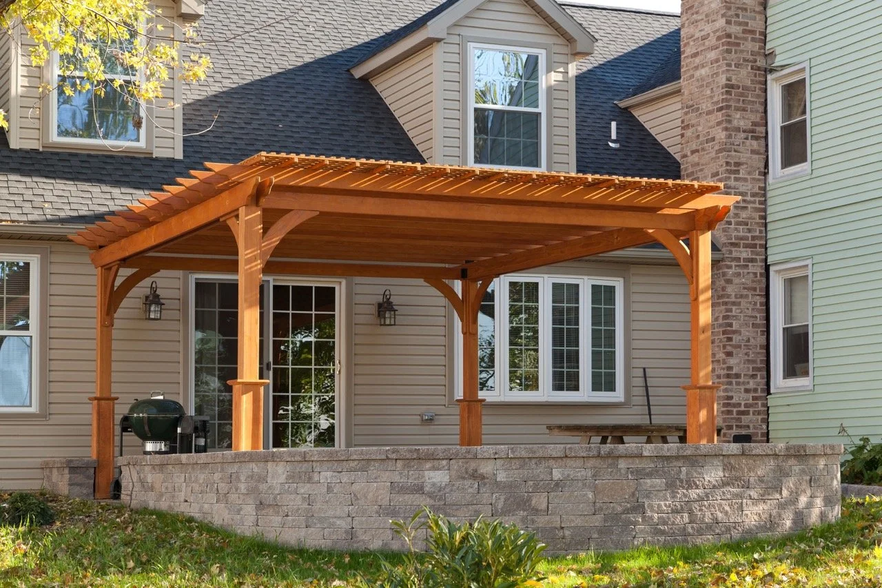 16x16 Elegant Wood Pergola w/Lattice & Post Skirts