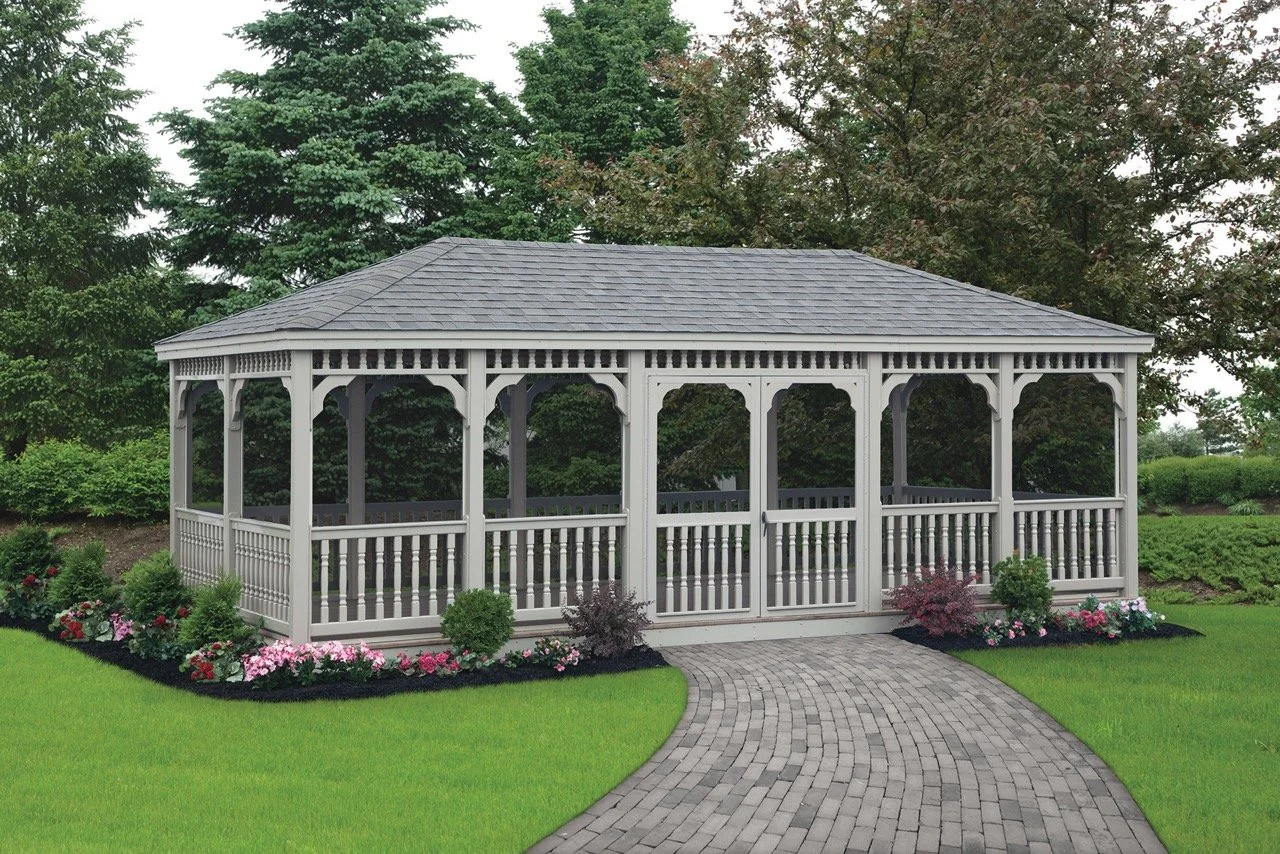 12x24 Vinyl Rectangle Gazebo - Classic w/Screens & Double Door