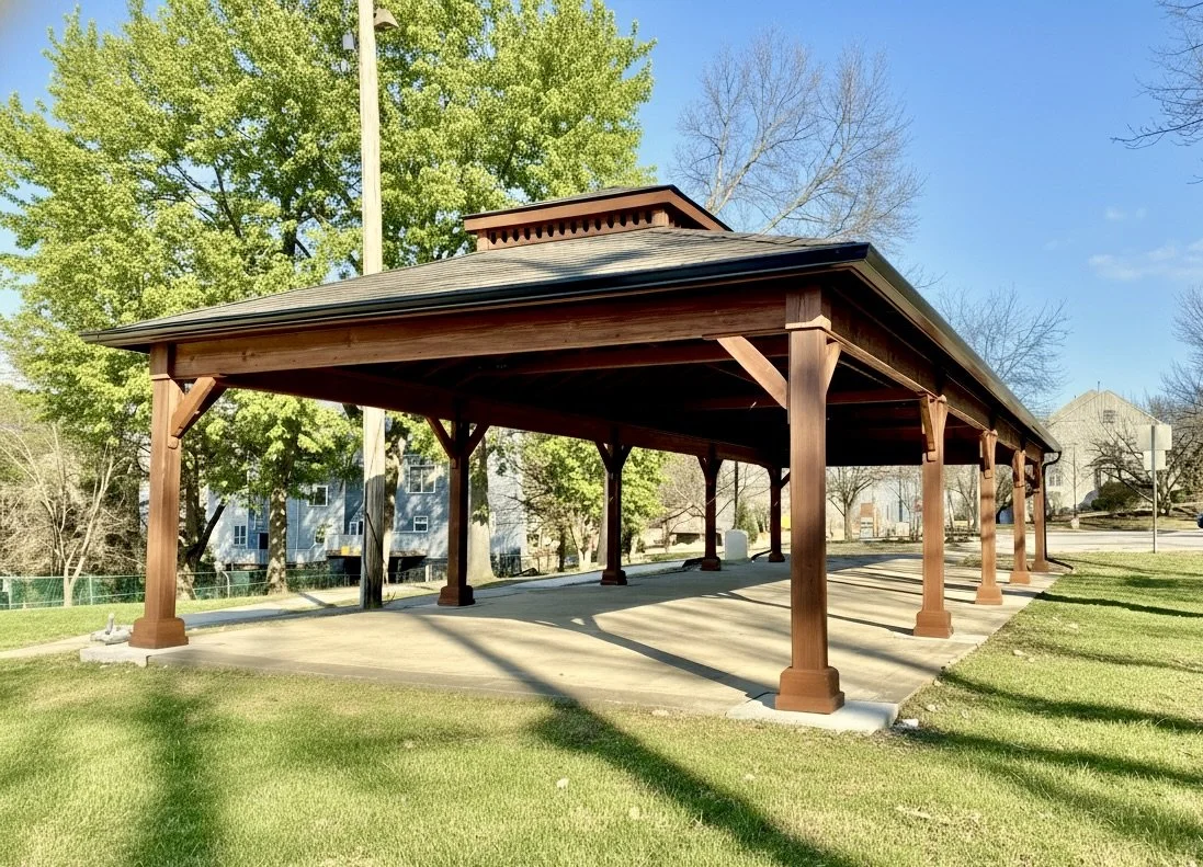 Heavy timber commercial pavilion for municipal park