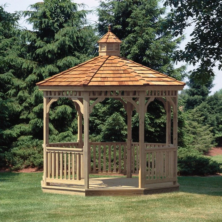10' Wood Octagon Gazebo - Country w/Cedar Shake Roof
