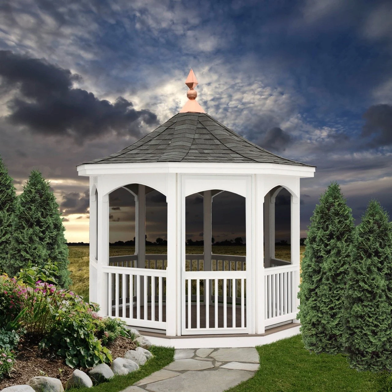 10' Vinyl Octagon Gazebo - Majestic w/Screens