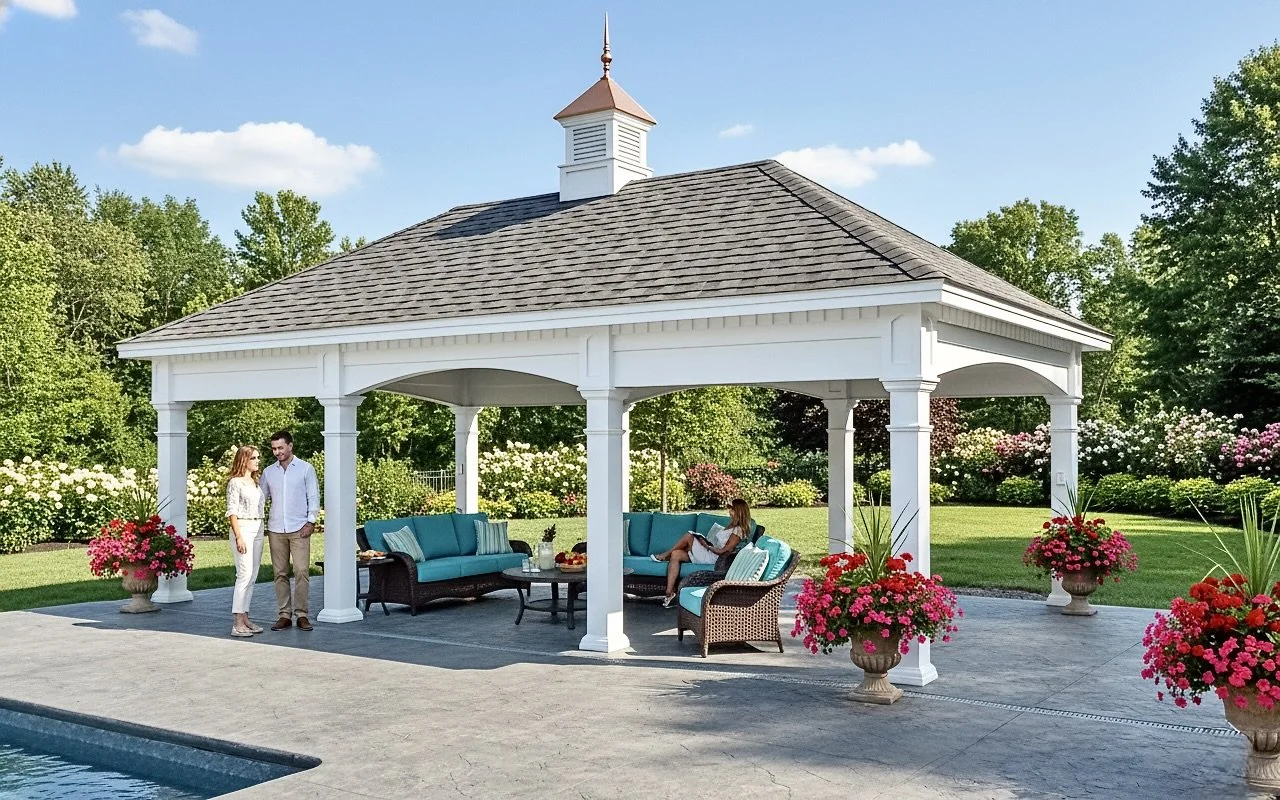 16x28 Hampton Pavilion w/Square Posts & Weathervane