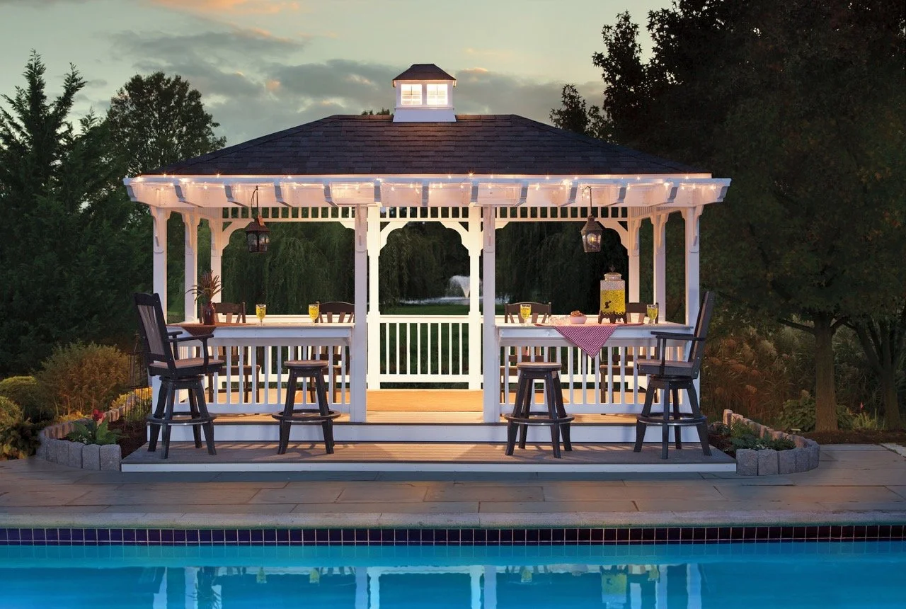 10x16 Vinyl Rectangle Gazebo - Classic Retreat w/Overhang