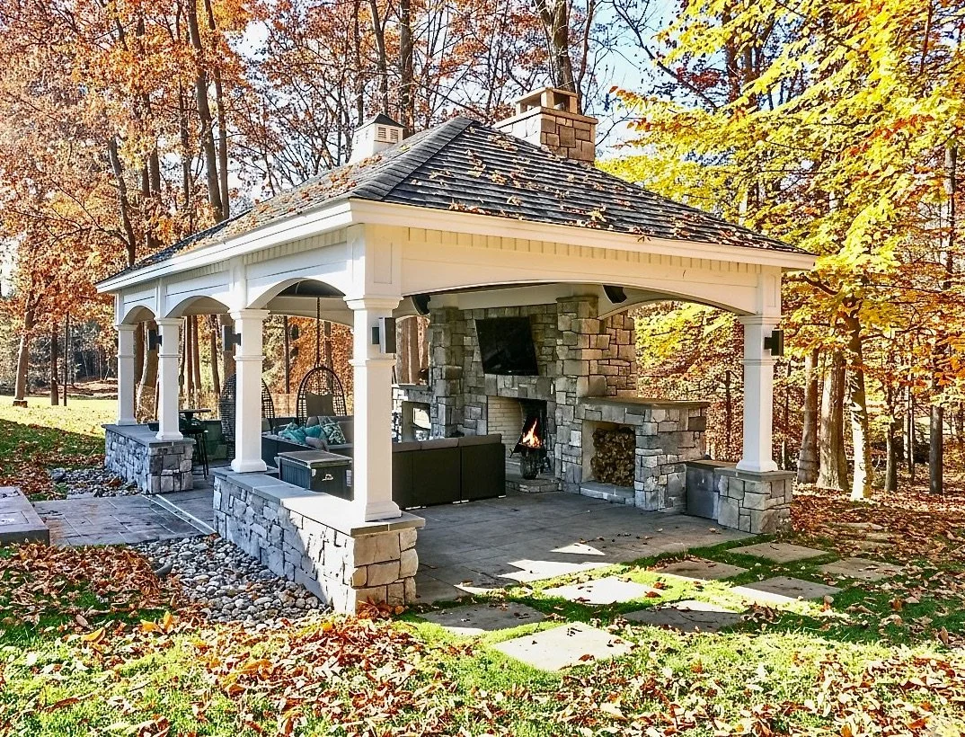 16x28 Hampton Pavilion w/Low Wall Open Side