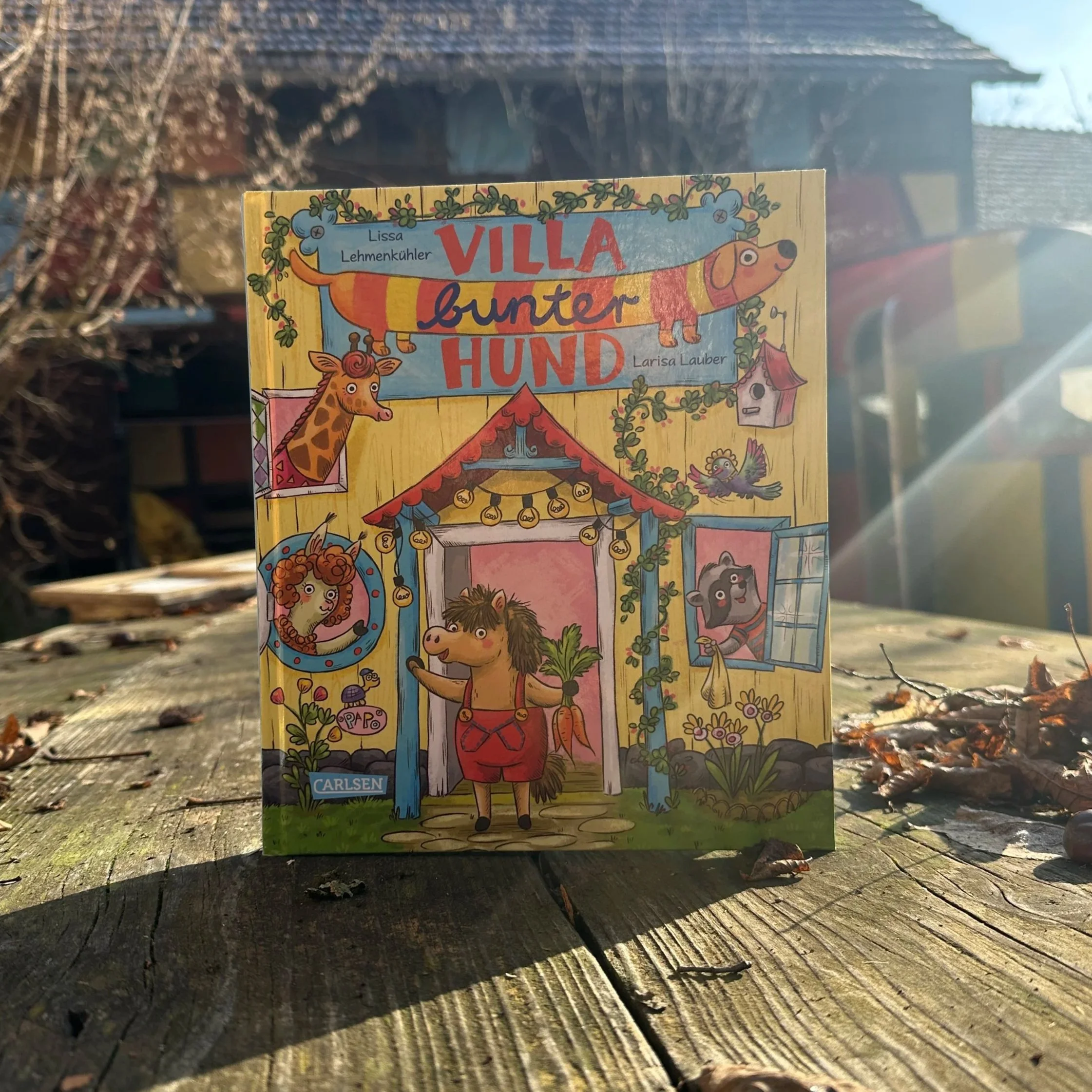 Ein Foto des Vorlesebuchs "Villa Bunter Hund" illustriert von Larisa Lauber