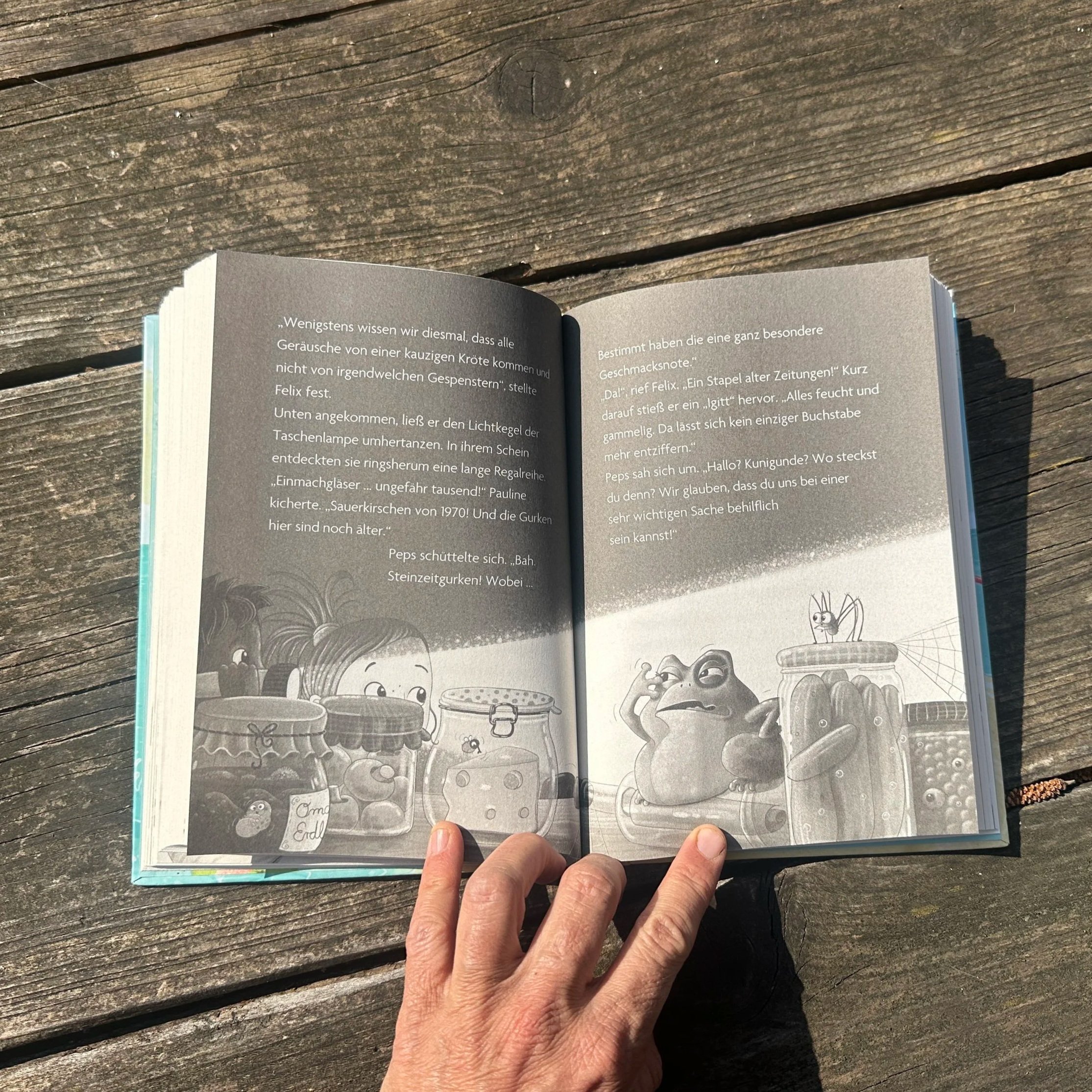 Innenseiten des Buchs "Insel der Tierabenteuer - Brausepulver-Pirat", illustriert von Sarah Garbers, geschrieben von Judith Allert