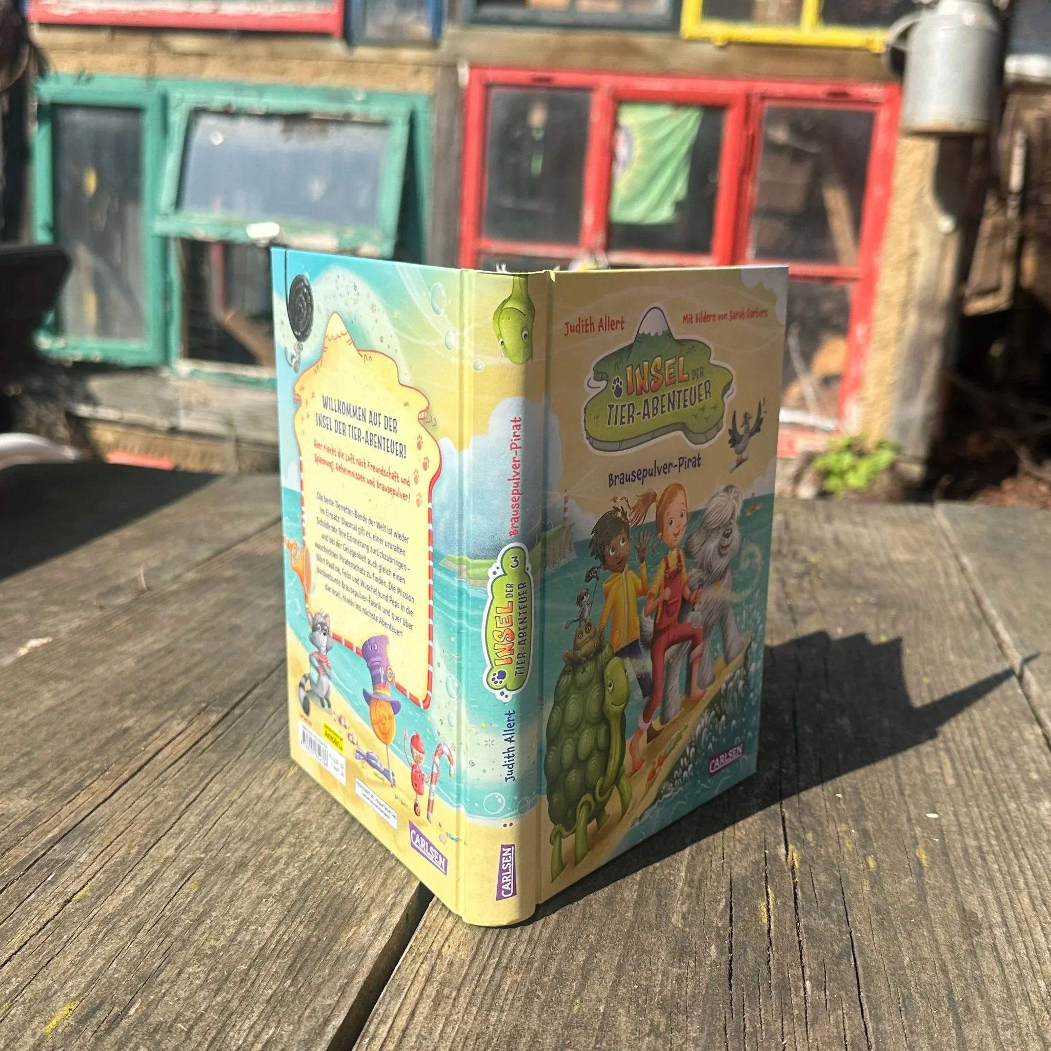 Das Buch "Insel der Tierabenteuer - Brausepulver-Pirat" steht hochkant auf einem Tisch