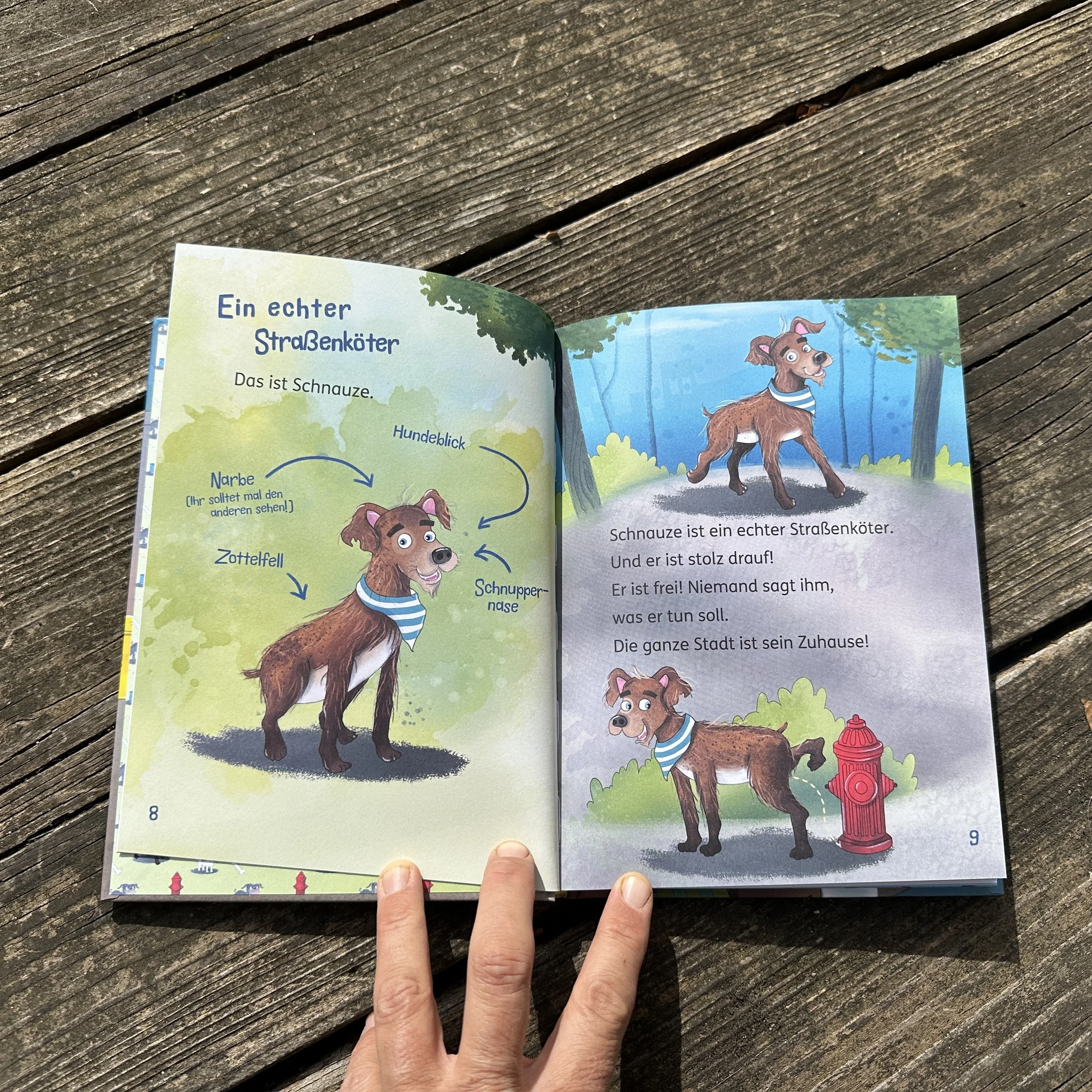 Ein Foto des aufgeschlagenen Buchs "Super-Schnauze"