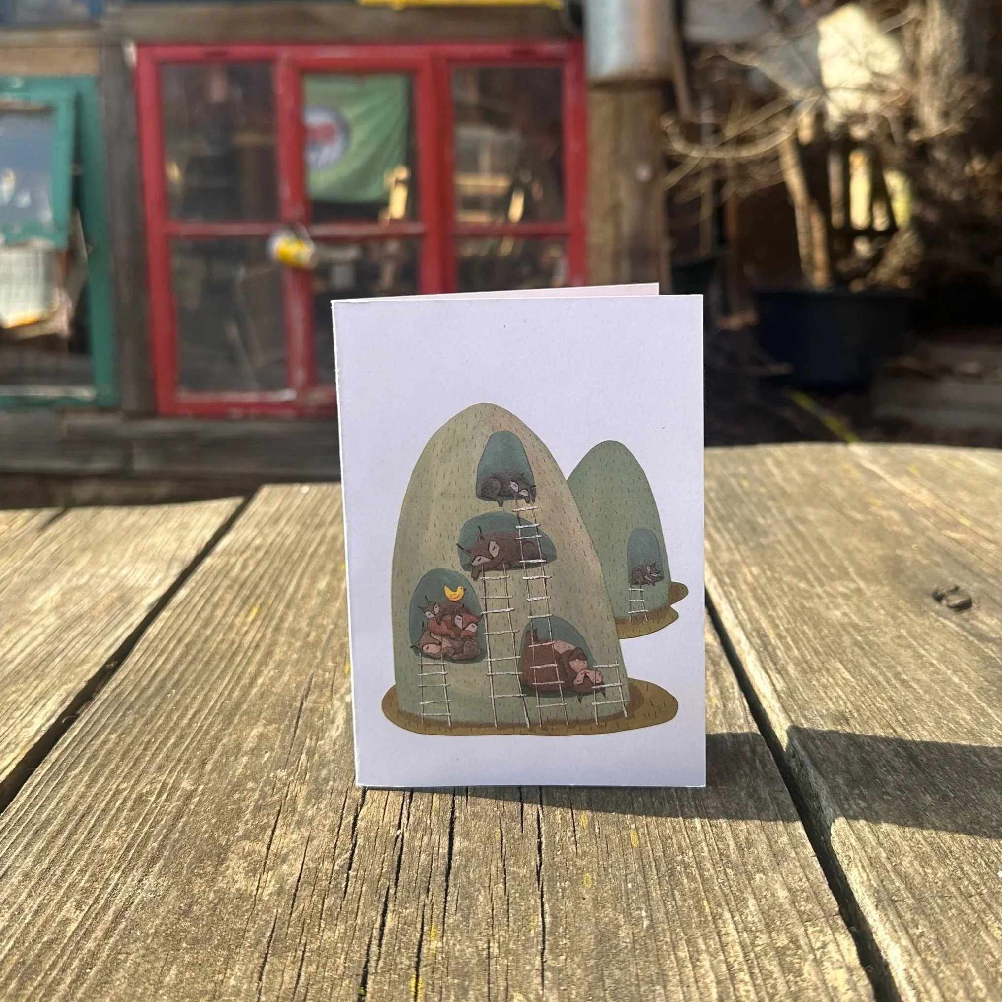 Ein Foto der Klappkarte "Luchsbau" von Karolina Benz