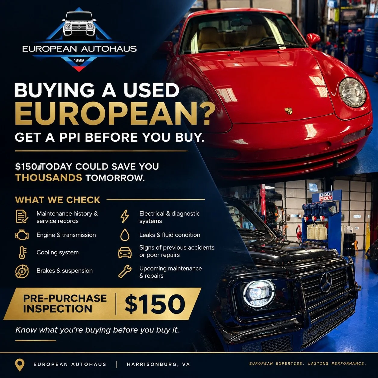 That European you found for a &ldquo;great price&rdquo; could be your most expensive purchase.

BMW. Mercedes. Audi. Porsche. They&rsquo;re incredible vehicles , when they&rsquo;re properly maintained.

But when maintenance is neglected, small issues