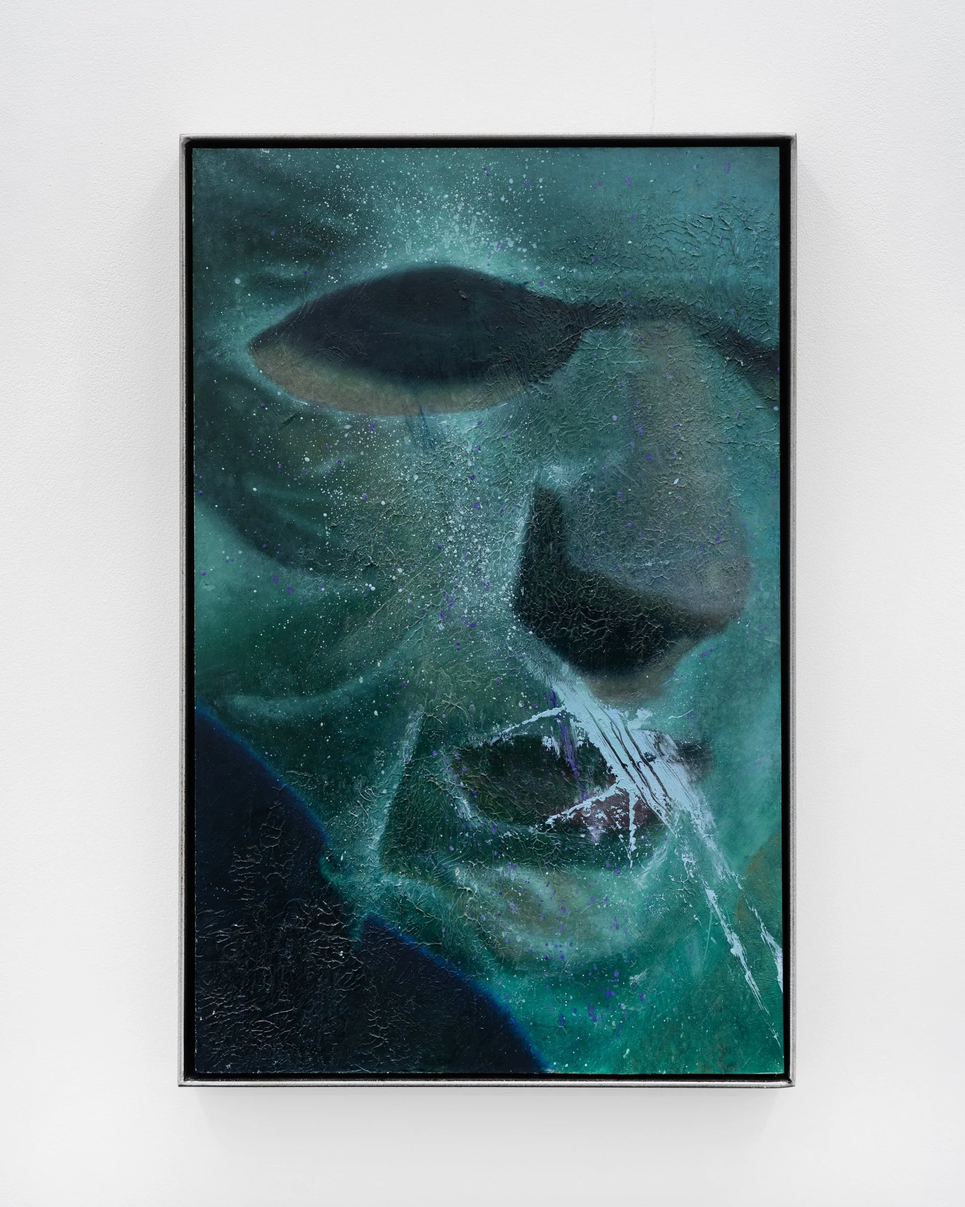 Self-portrait with mask, Oil and acryl resin on canvas, 26.5x41.5cm, 2024