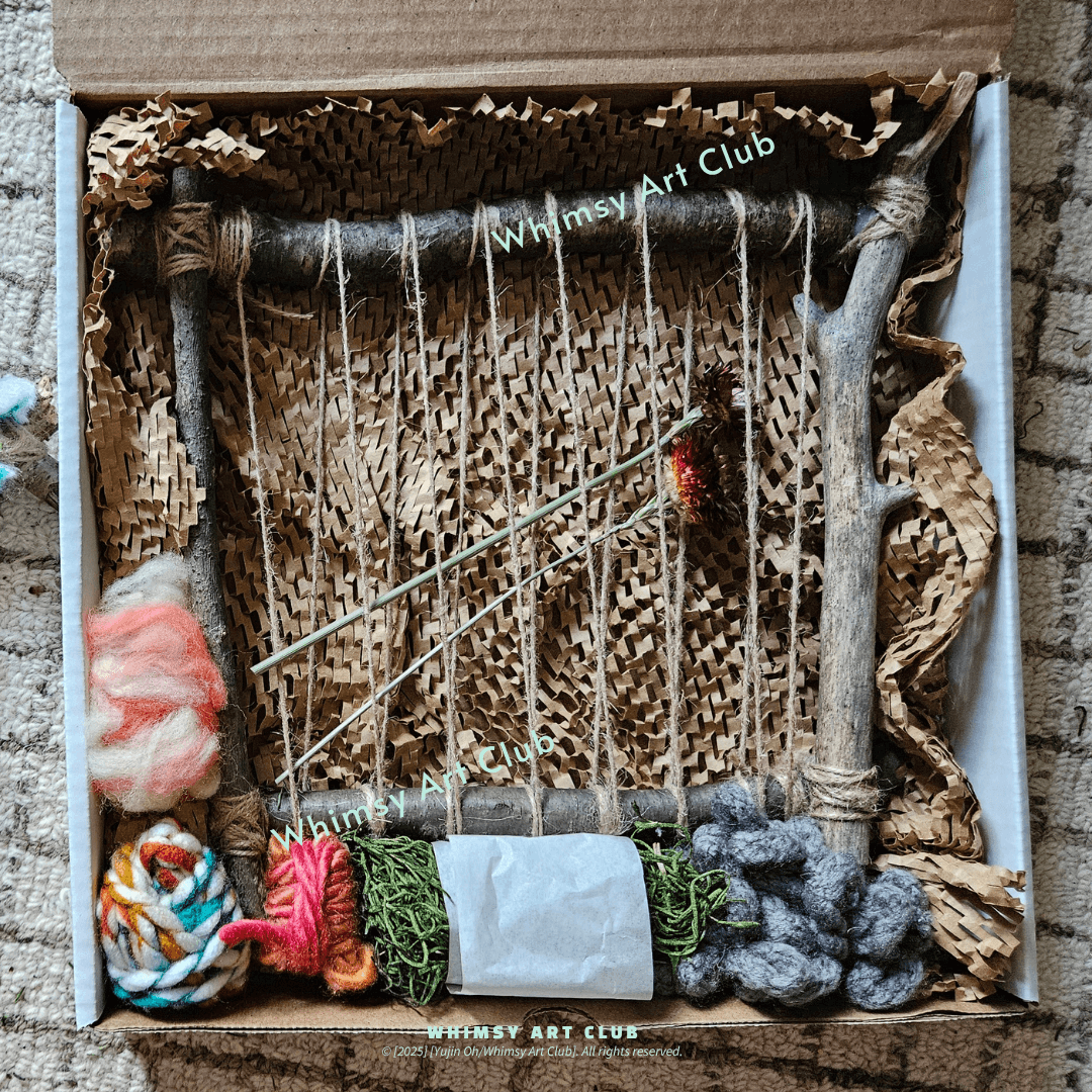 Image of eco-friendly craft kit in a box with different natural materials
