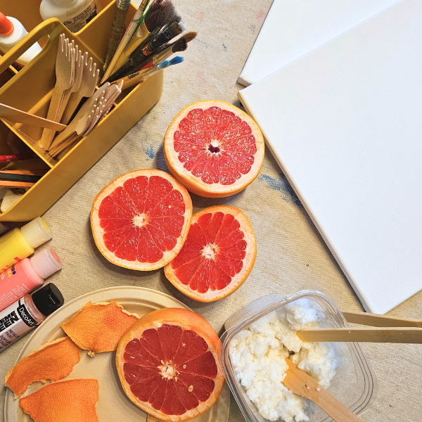 photo of grapefruit and recycled paper paste