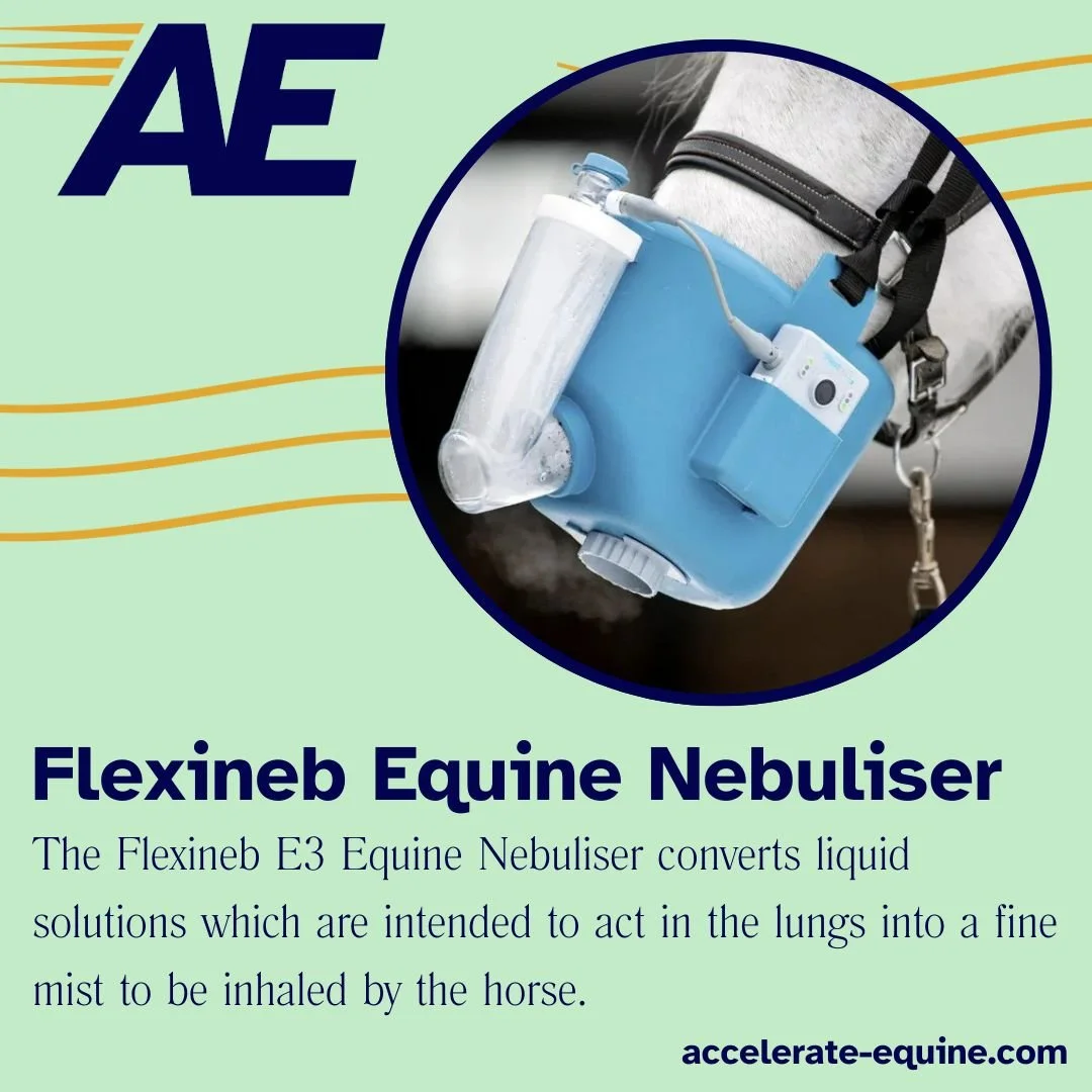 Now available through Accelerate Equine: the Flexineb E3, a next-gen equine nebuliser.

It features a one-way, two-valve system, allowing fresh air to be inhaled through the inlet valve and exhaled air to exit through the exit valve.

👉 https://acce