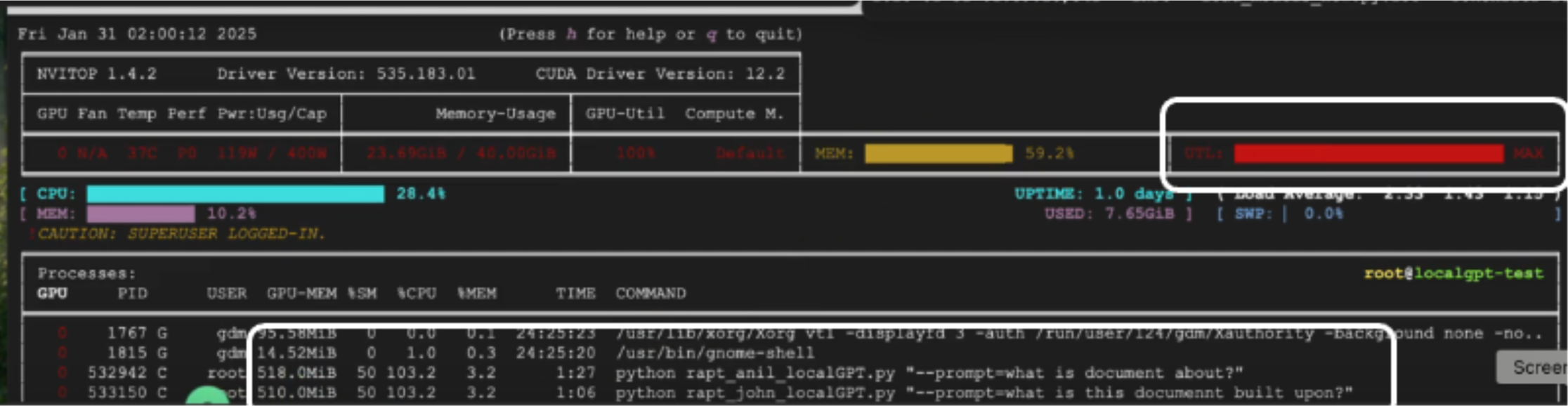 nvitop command example