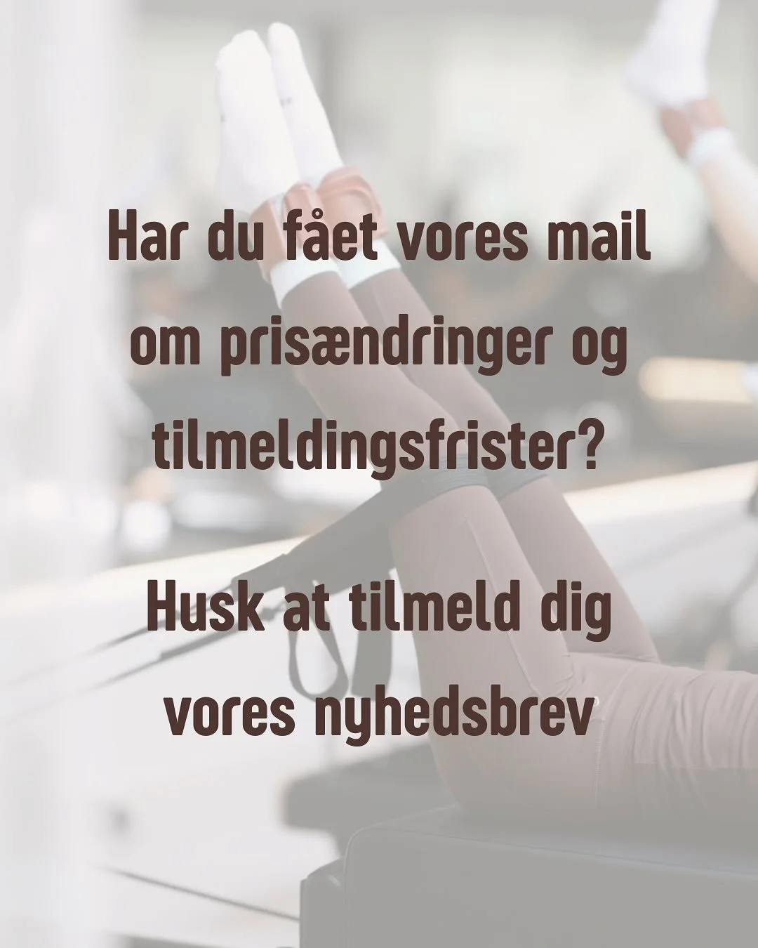 Sk&oslash;nne jer 🤎
I torsdags sendte vi en mail ud med vigtig info om pris&aelig;ndringer fra &aring;rsskiftet og nye afmeldingsfrister. 

Hvis du ikke har f&aring;et mailen, s&aring; tjek lige din indbakke (og evt. spam). Og tilmeld dit vores nyhe