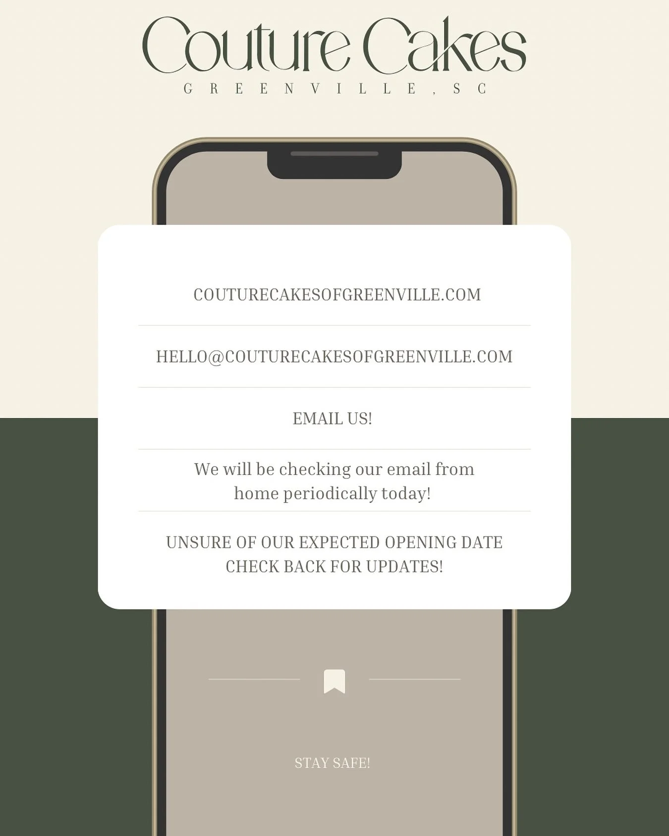 We are normally closed on Mondays, however we will be checking and responding to emails throughout the day! If you need to contact us, email is the best way! We are unsure if we will be opening for regular hours tomorrow as majority of our employees 