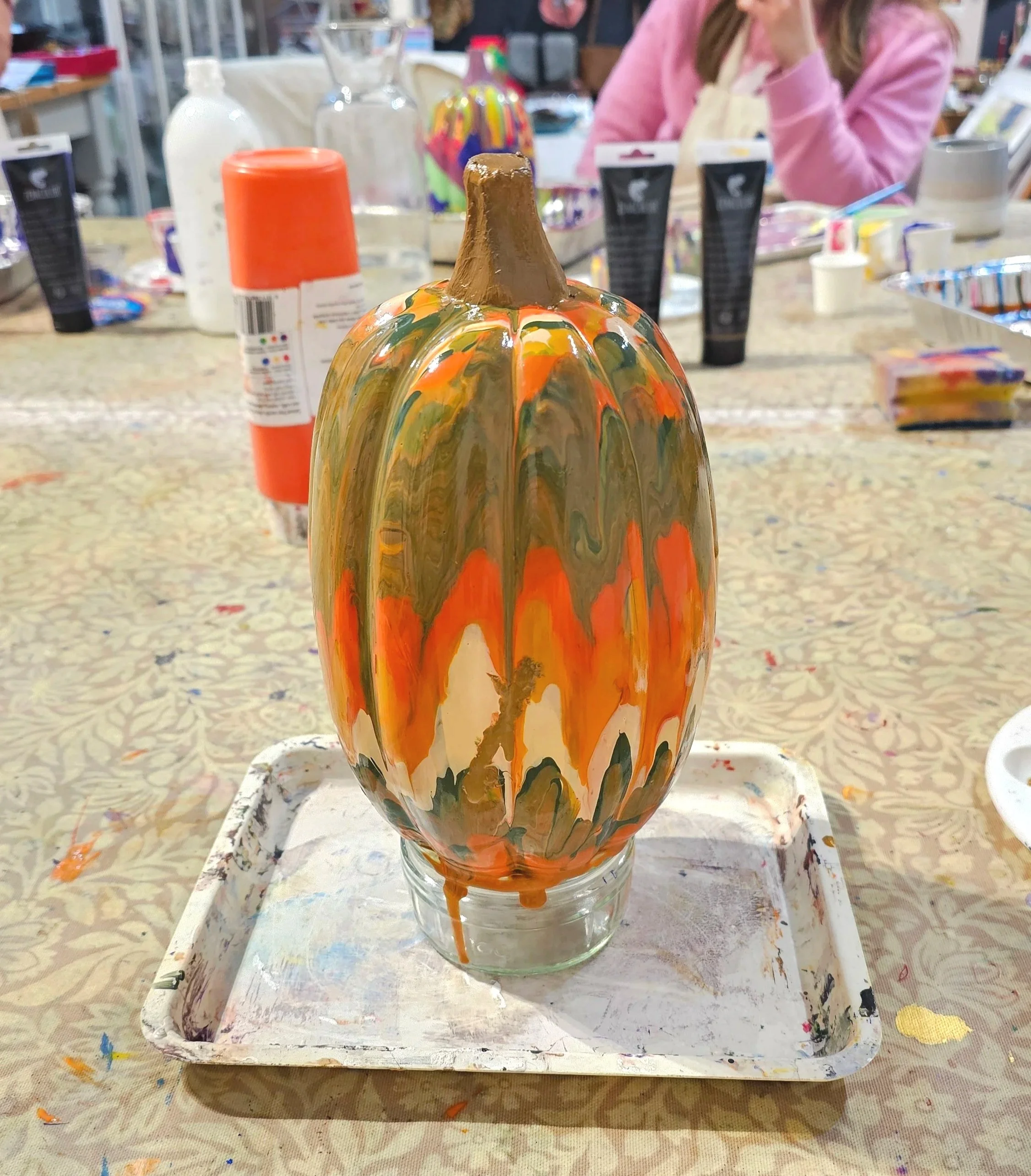 pumpkin paint pouring workshop