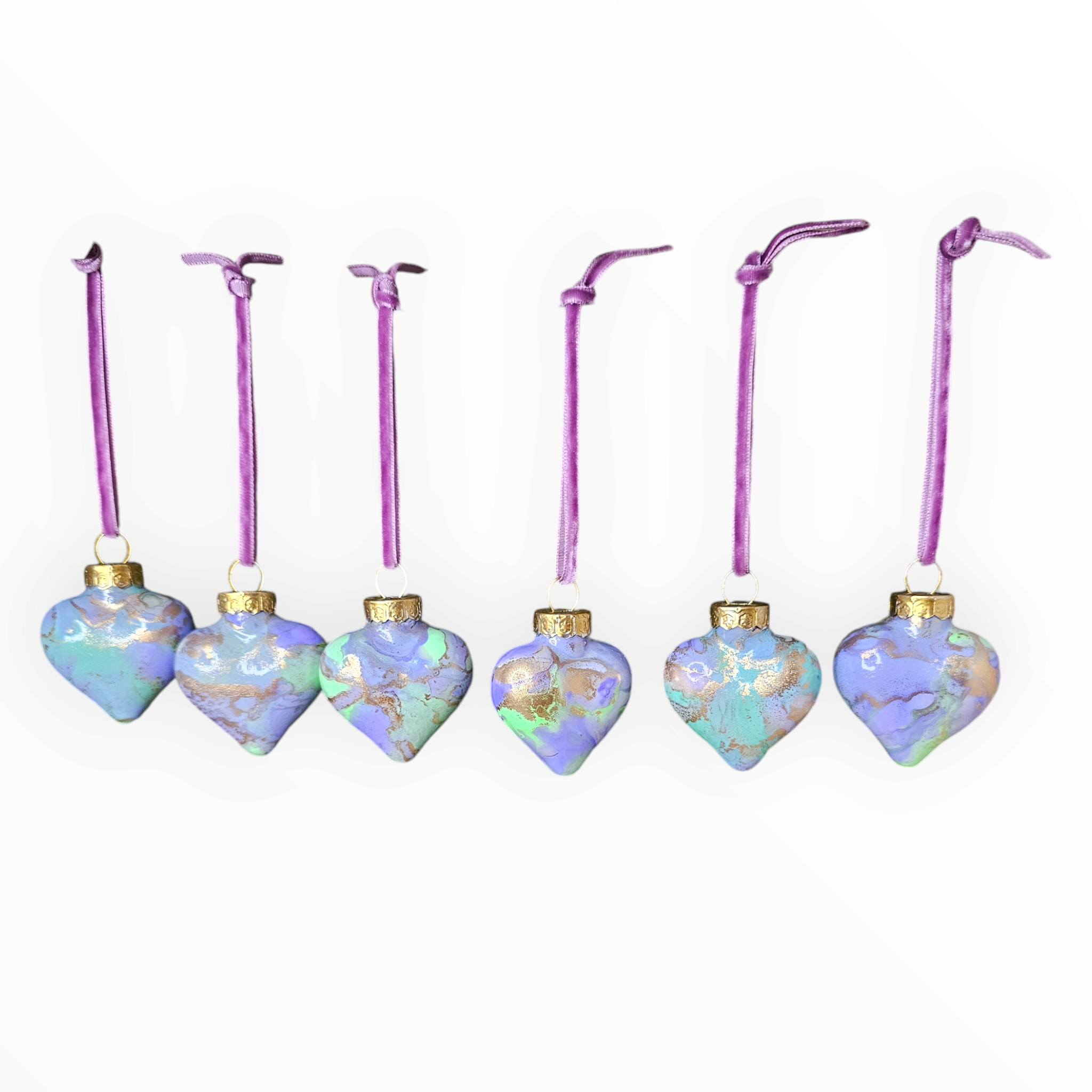 Mint Choc Chip mini glass baubles with purple velvet ribbon.png