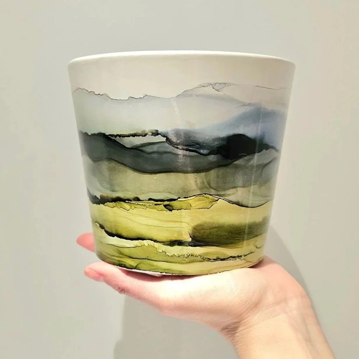 landscape alcohol ink art plant pot workshop